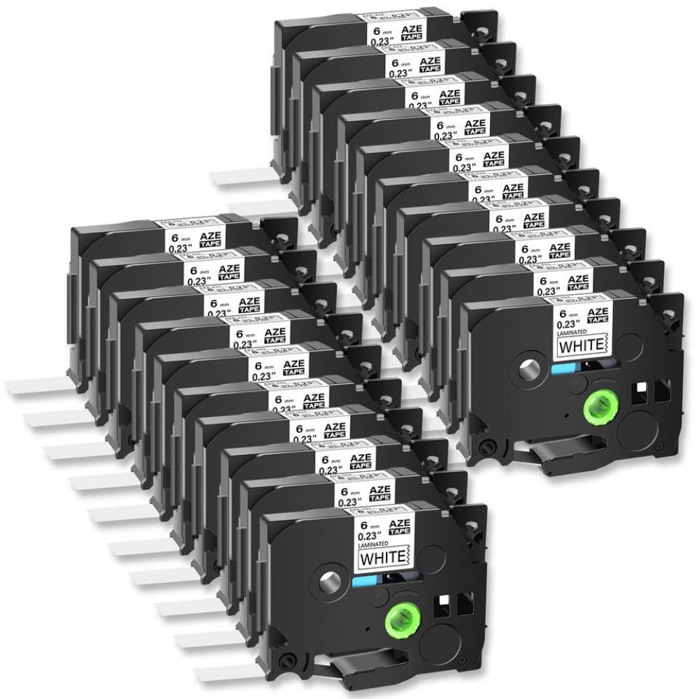 Nastro laminato standard da 20 pezzi 6 mm compatibile con TZ TZe 211 Nastro per etichette nero su bianco per stampanti di etichette PT 1010
