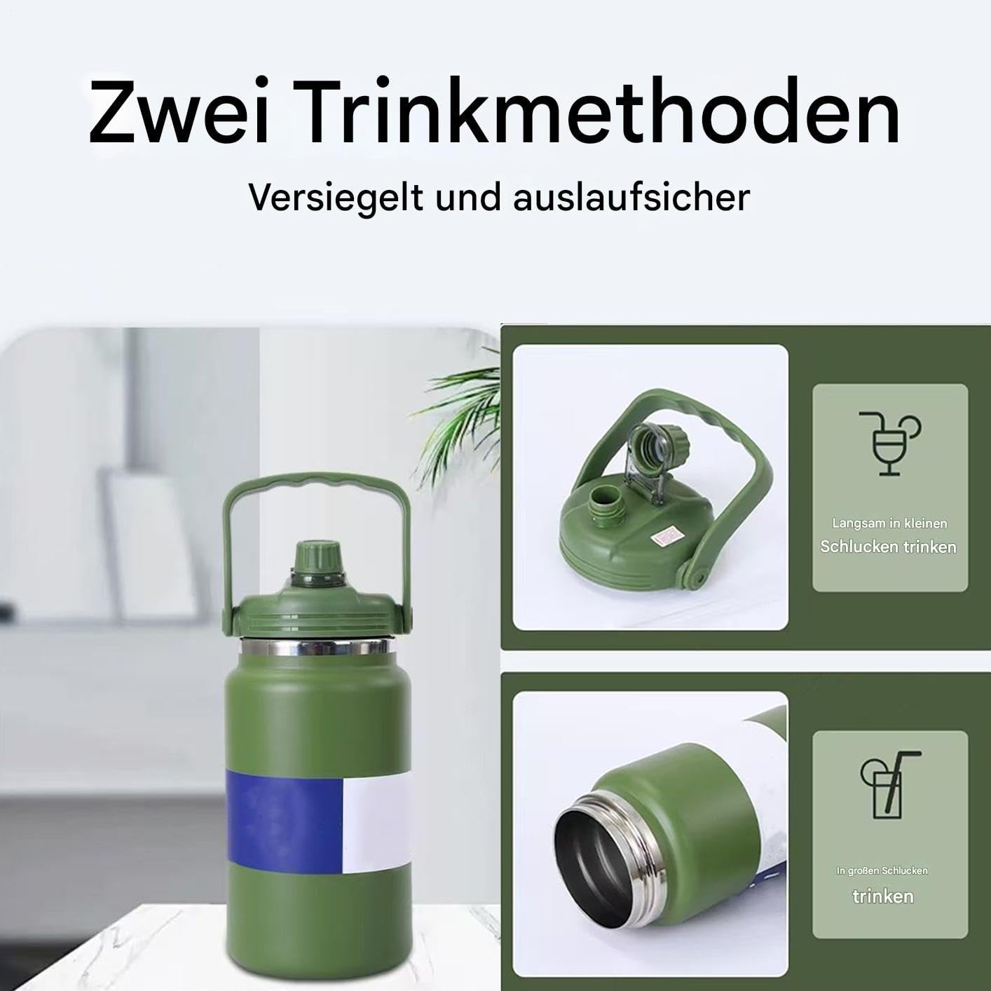 Wasserflasche 4 Liter Vakuum Isolierbehälter | Isolierte Edelstahl Trinkflasche für Heiß- und Kaltgetränke Sport Fitness Wandern Camping Radfahren Schule Reisen Alltag