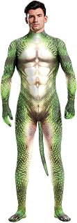 Adults Animal Muscle Lizard Catsuit Jumpsuit with Tail,Men's Halloween Leotard Spandex Fullbody Lizard Costume