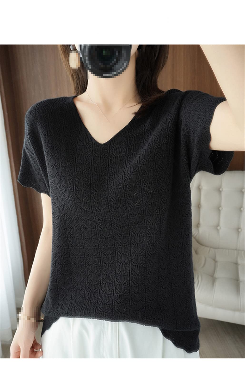 SaoBiiu Maglietta da donna Estate Cotone Tees Tinta Unita Maglia Pullover Signore Scollo a V Maglione Maniche Corte Tees Overside Top