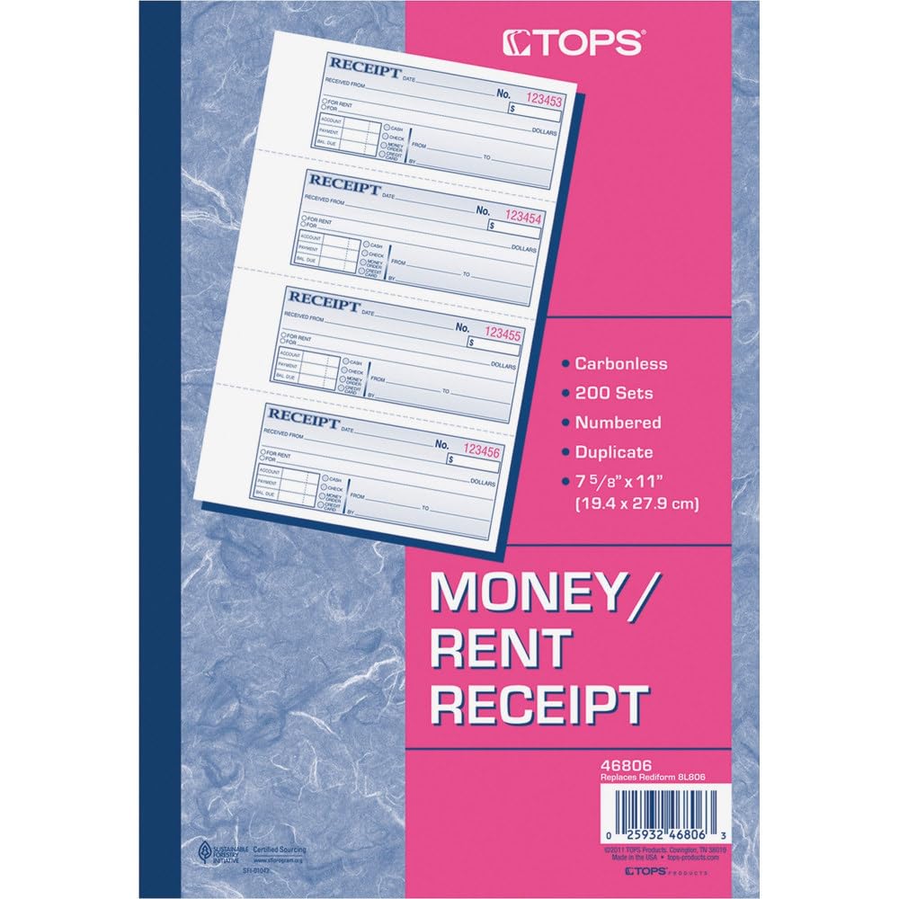 Tops - Receipt Book,Carbonless,2-Part,2-3/4"x7-1/4",200/BK,WECA, Sold as 1 Each, TOP46806