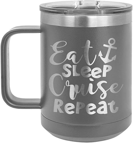 Miniatura 10 de EAT SLEEP CRUISE REPEAT Blue Taza de café de 15 oz con tapa superior deslizante  Taza de café de viaje aislada  Ideas de regalos de cumpleaños o