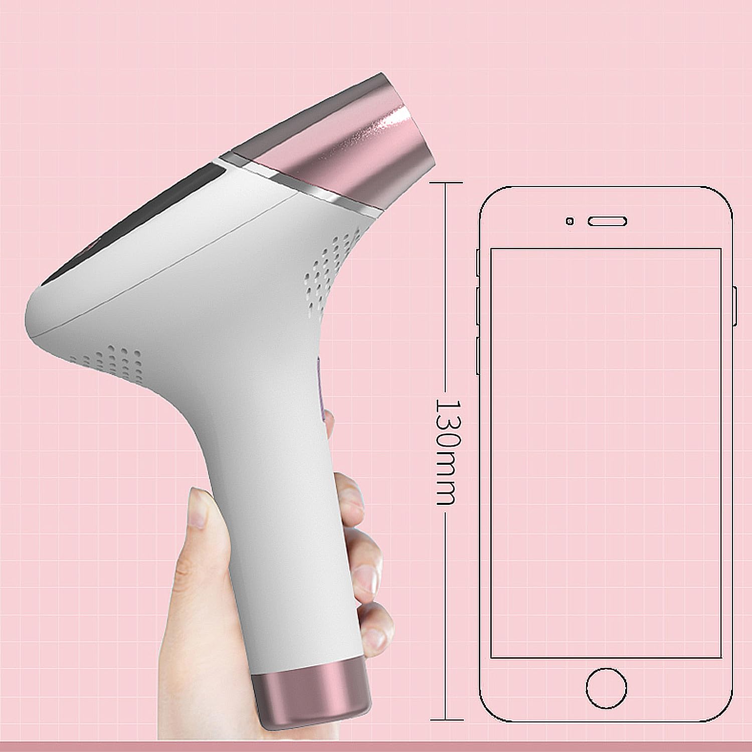 DAM TS5 Epilatore IPL a luce pulsata con display e protezione blackout. 14 x 6 x 19 cm. Colore: bianco