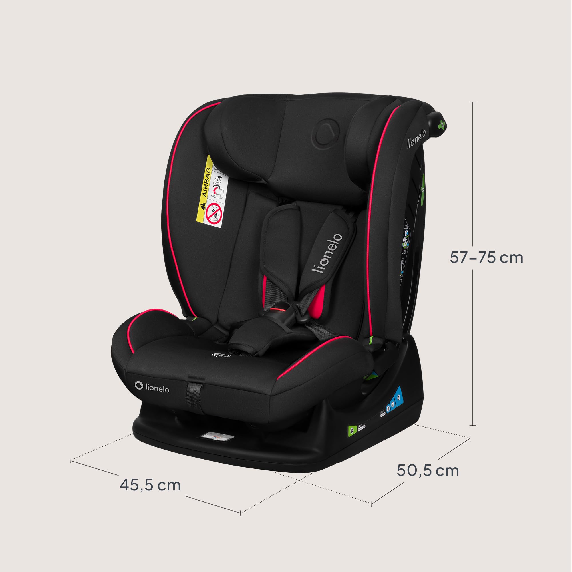 LIONELO AART I-SIZE Silla Coche Bebé 40-150 cm, Montaje con Cinturones de Seguridad, Reposacabezas e Inclinación Ajustables, Almohadilla lumbar y Reductor, Norma R129 i-Size