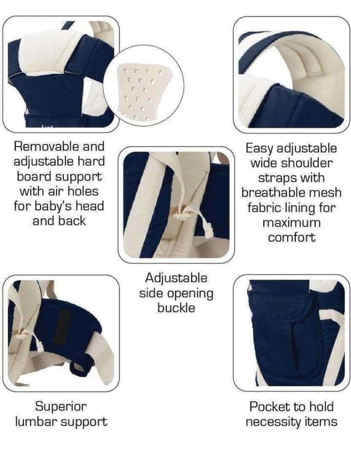 Image of Baby Carrier, Brown and Cream, Ergonomic Design with Padded Straps, Front and Back Carry (navyblue&Beige)