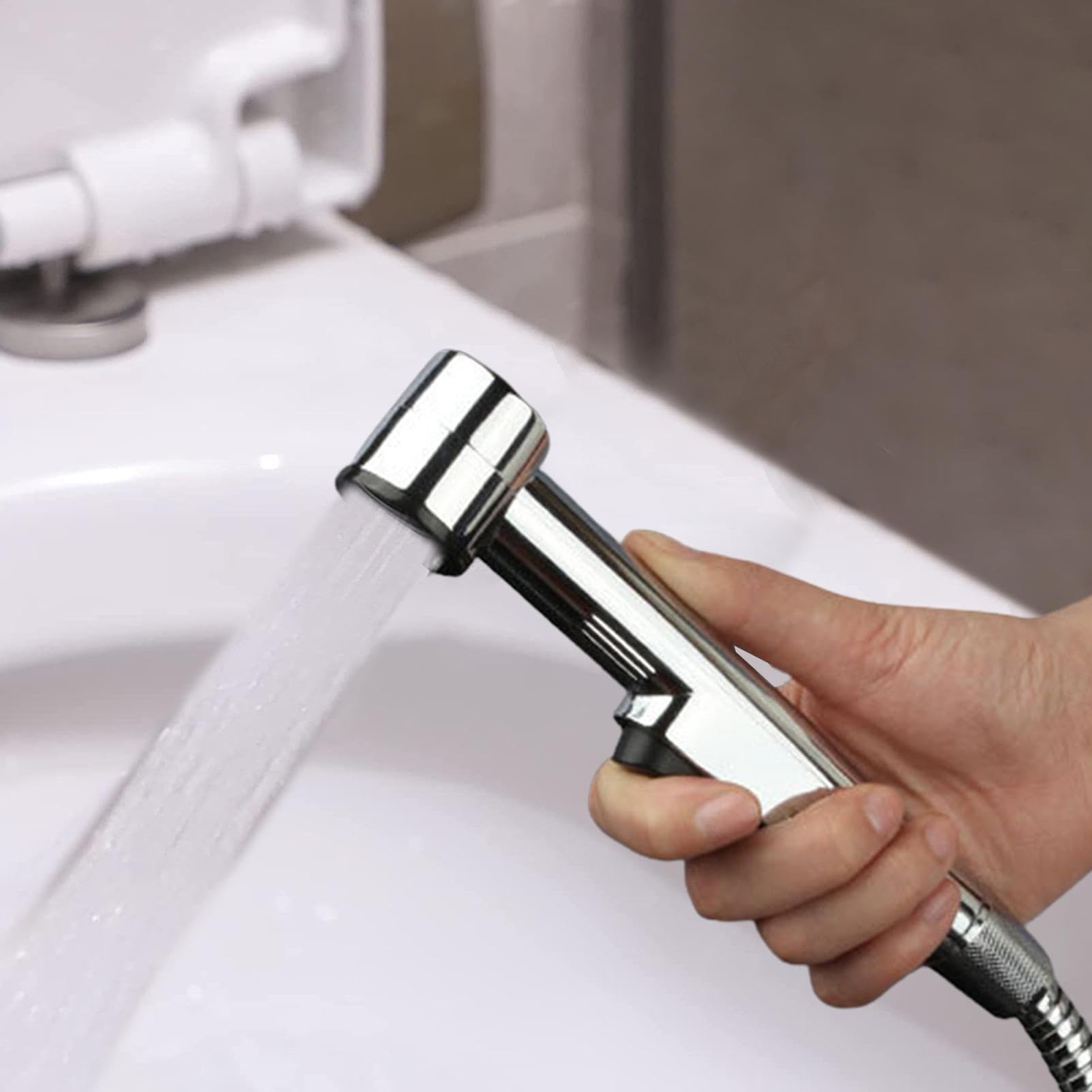 Adjustable Water Pressure - Bidet Sprayer for Toilet Ergonomic Bathroom Cleaning Spray for Feminine Hygiene Handheld Stainless Hose — view 3