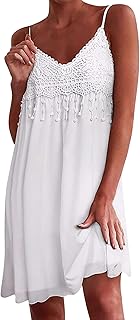 Sponsored You’re seeing this ad based on the product’s relevance to your search query.Learn more about this advertisement Zeagoo Women's Lace Summer Dress Spaghetti Strap Dress Summer Mini Dress Sleeveless Boho Beach Dress with Fringes V-Neck Casual Dress