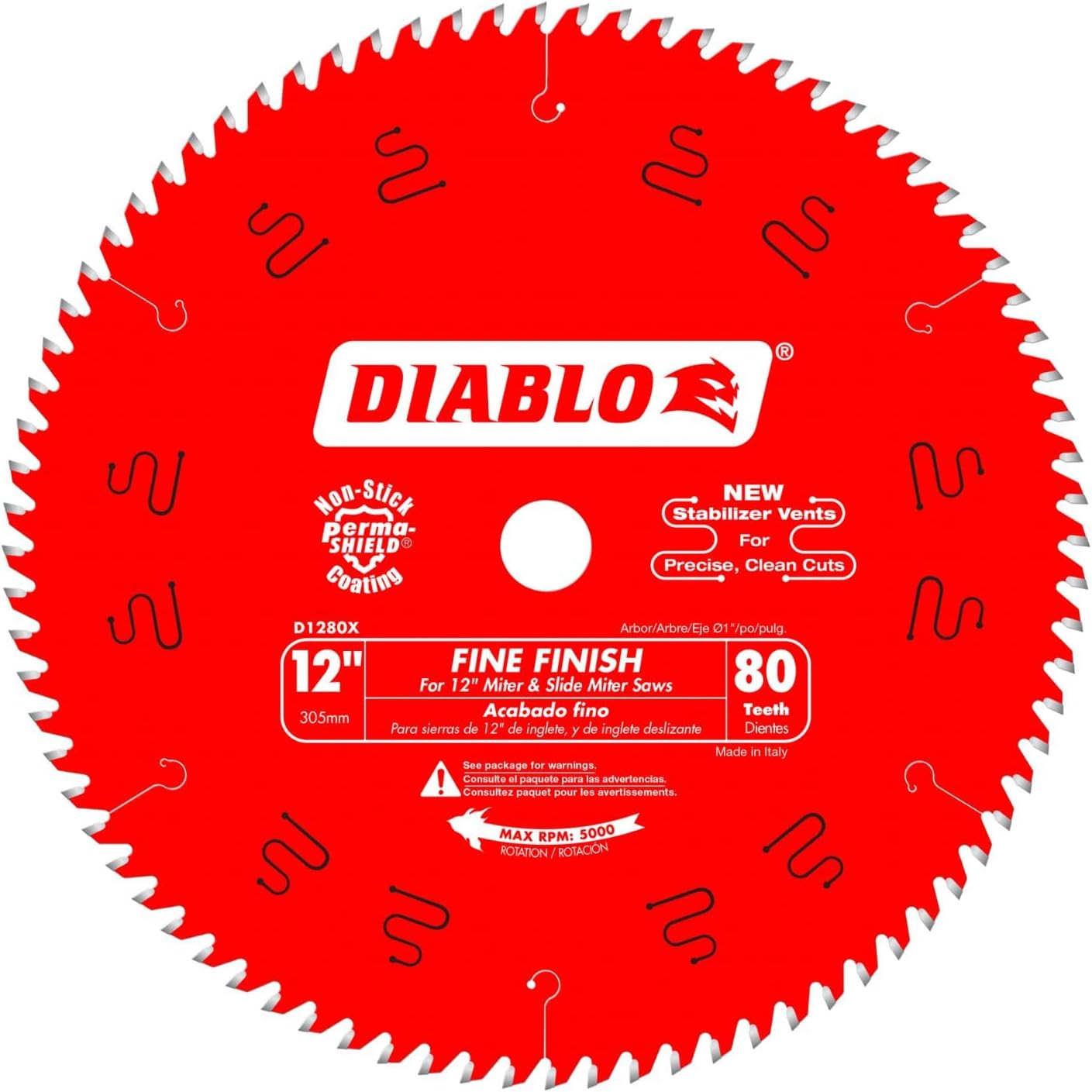 D1280X: 12" x 80-Teeth Fine Finish Saw Blade for Wood