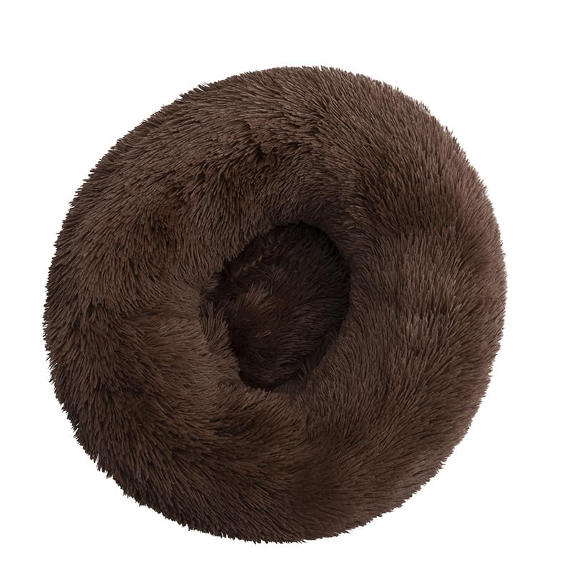 Detachable & Washable Donut Dog Bed Extra Large Round Plush Pet Bed for Dogs and Cats, Warm Faux Fur Calming Bed with Anti-Slip Bottom (Coffee, 50cm)