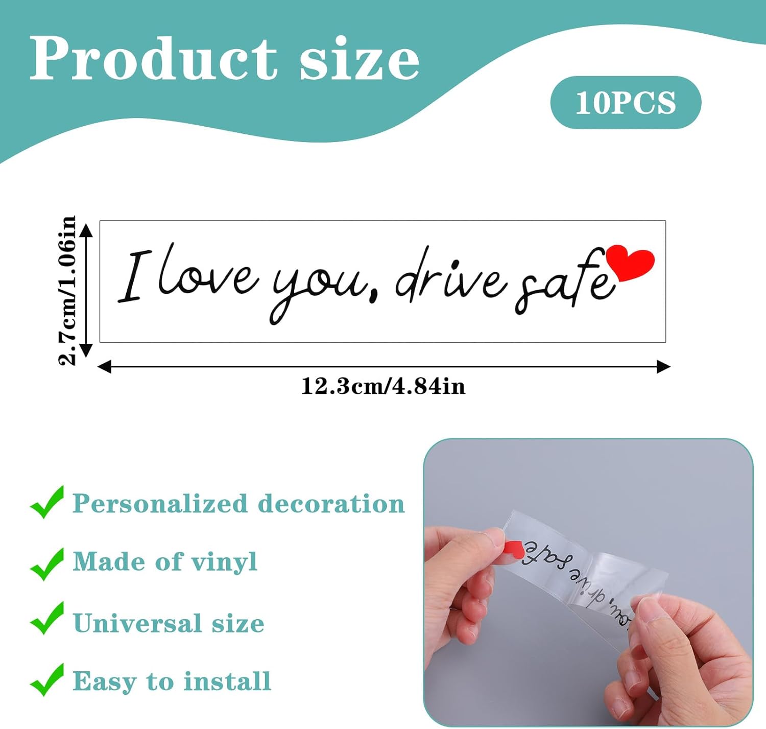 10Pack I Love You Drive Safe Mirror Sticker, I Love You Drive Safe Sticker Car Decal for Rearview Mirror Waterproof Cars Accessories for Women Men - Image 4