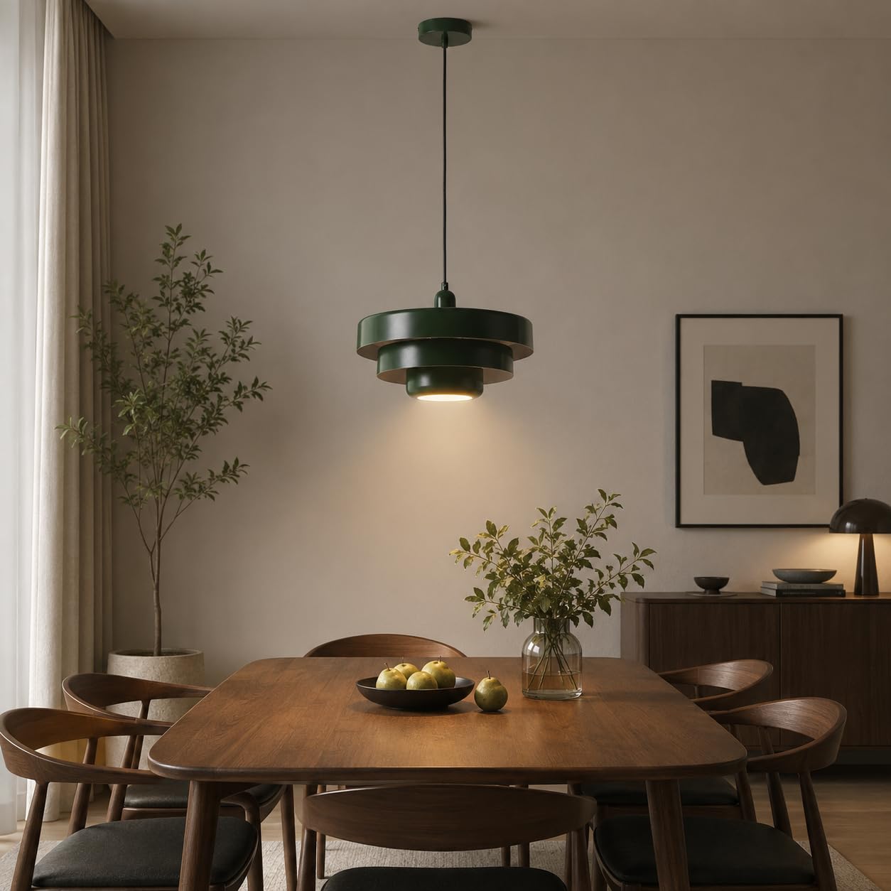 Alpinaluz Lampa Wisząca E27 Metal Ciemnozielony 3 Warstwy Mid Century Ø35cm