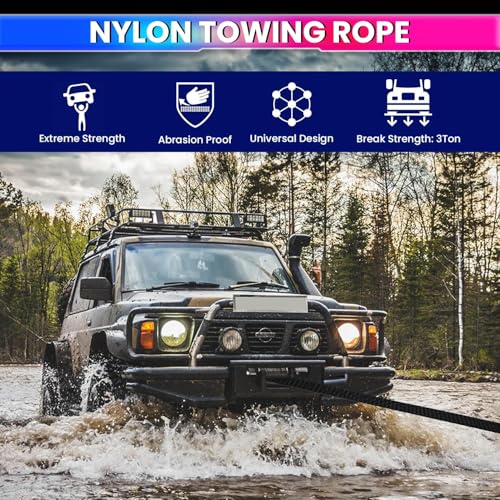 Image of amiciAuto Heavy-Duty 3 Ton Tow Strap - 4m Length, High-Strength Nylon Recovery Strap with Reinforced Loops, Ideal for Vehicle Towing and Off-Road Recovery