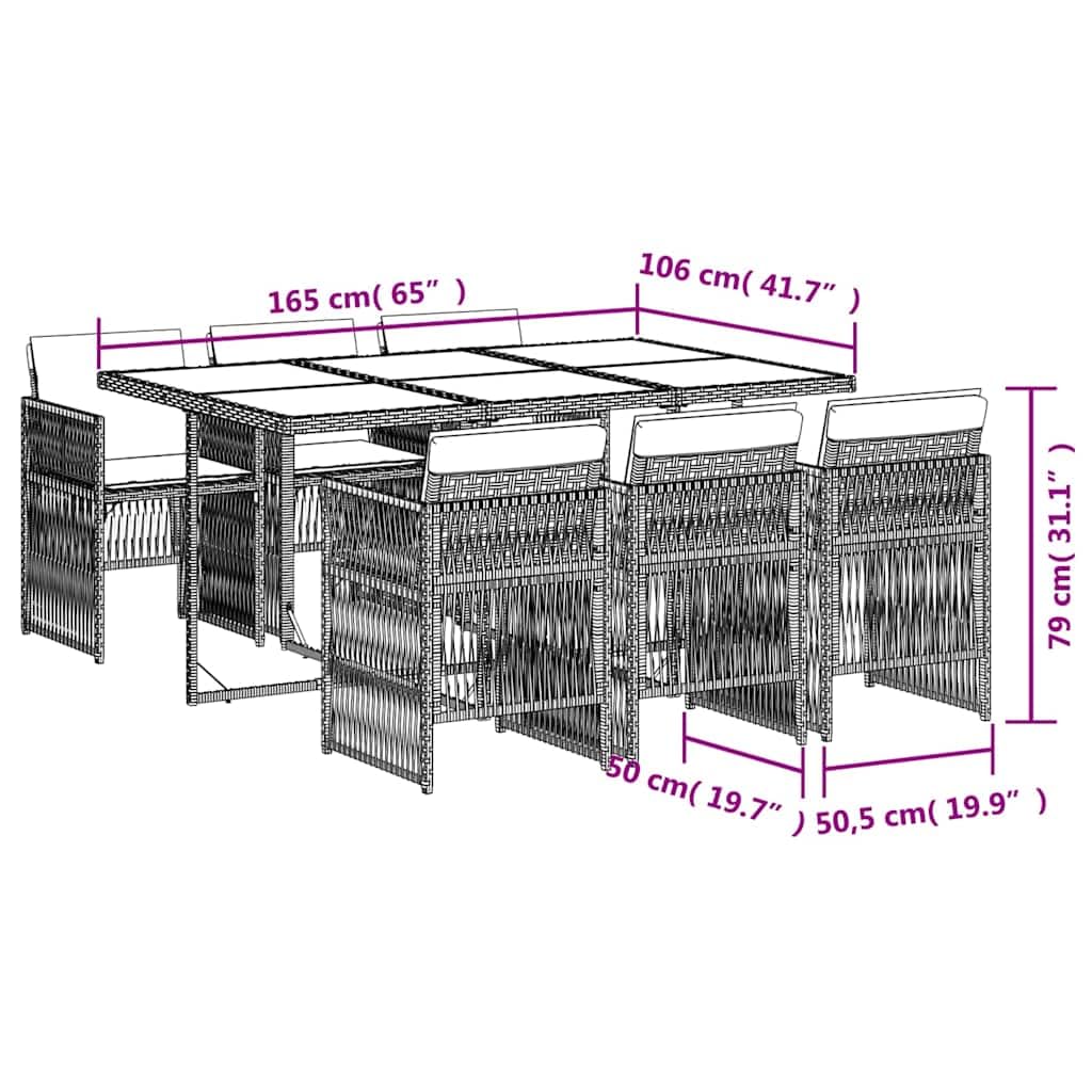 vidaXL Set de Comedor de Jardín con Cojines 7 pzas, Mesa y Sillas de Cena, Conjunto de Muebles para Patio Terraza, Ratán Sintético Marrón