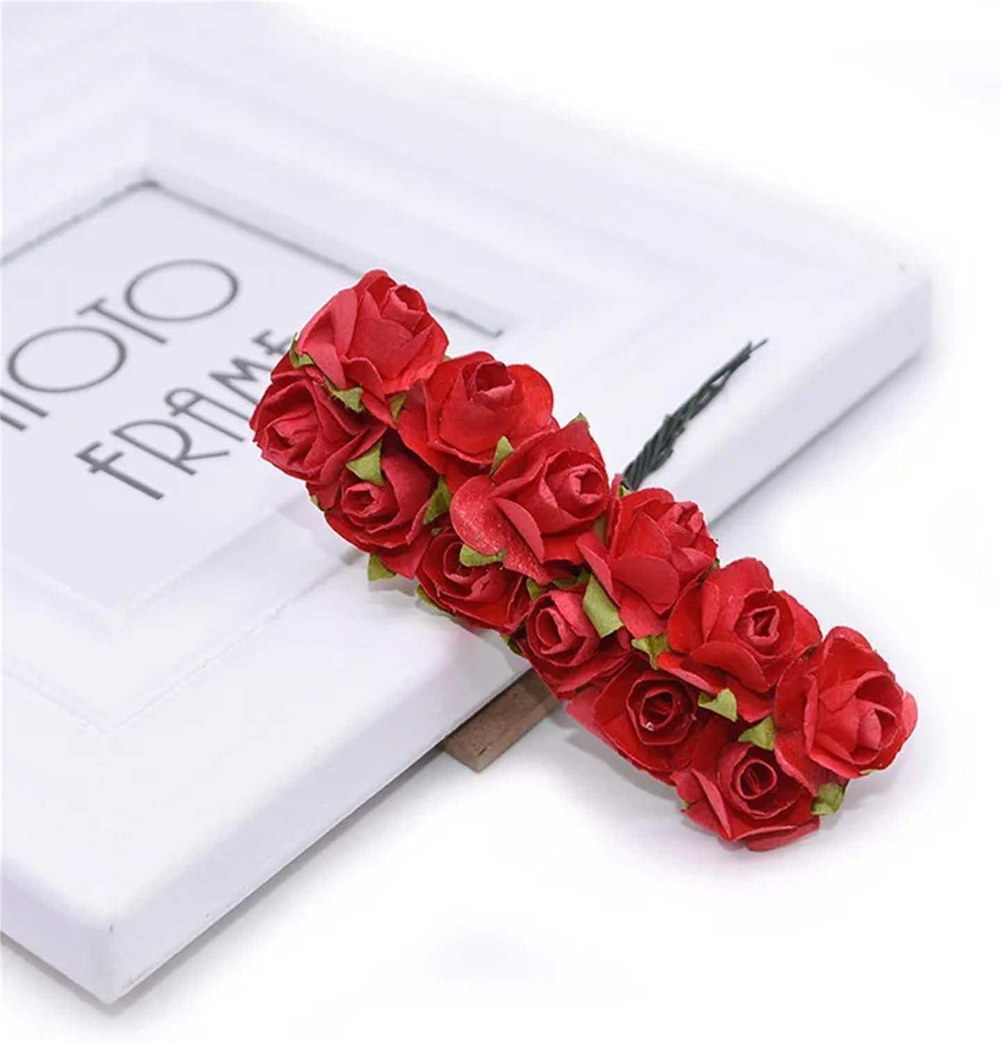 144 Pcs Artificial Mini Fake Rose Flower, Handmade Small Paper Flowers for Crafts Wedding Bouquet Mini Paper Flowers with Stems for DIY Crafts Gift Wreath Scrapbooking HairClips Decoration(Red) - Image 3