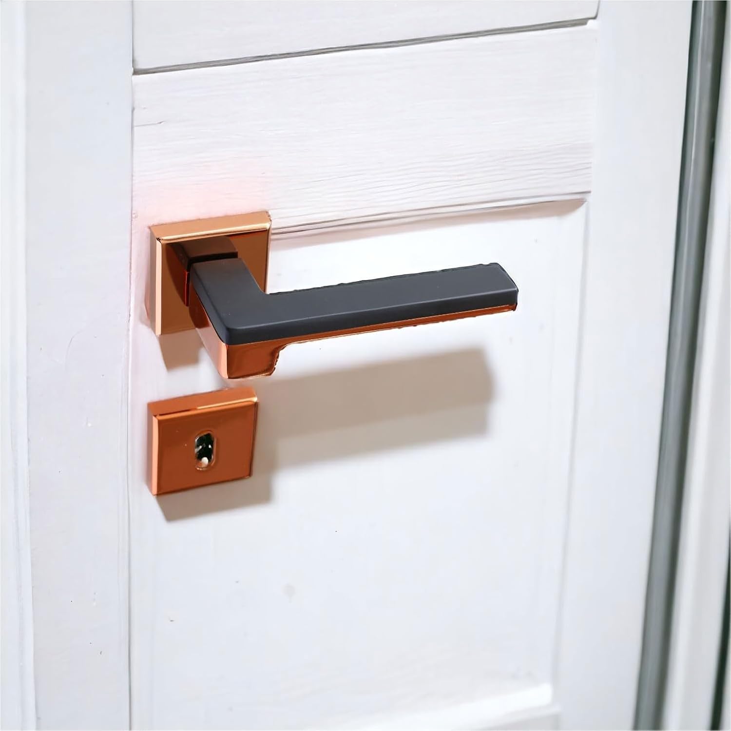 Badem10 Funda Lüx Rose Mat Siyah Oda Kapı Kolu Rozetli Sürgülü Çelik Kapı Sağa Sola Uygun Kapı Kolları Kulpu