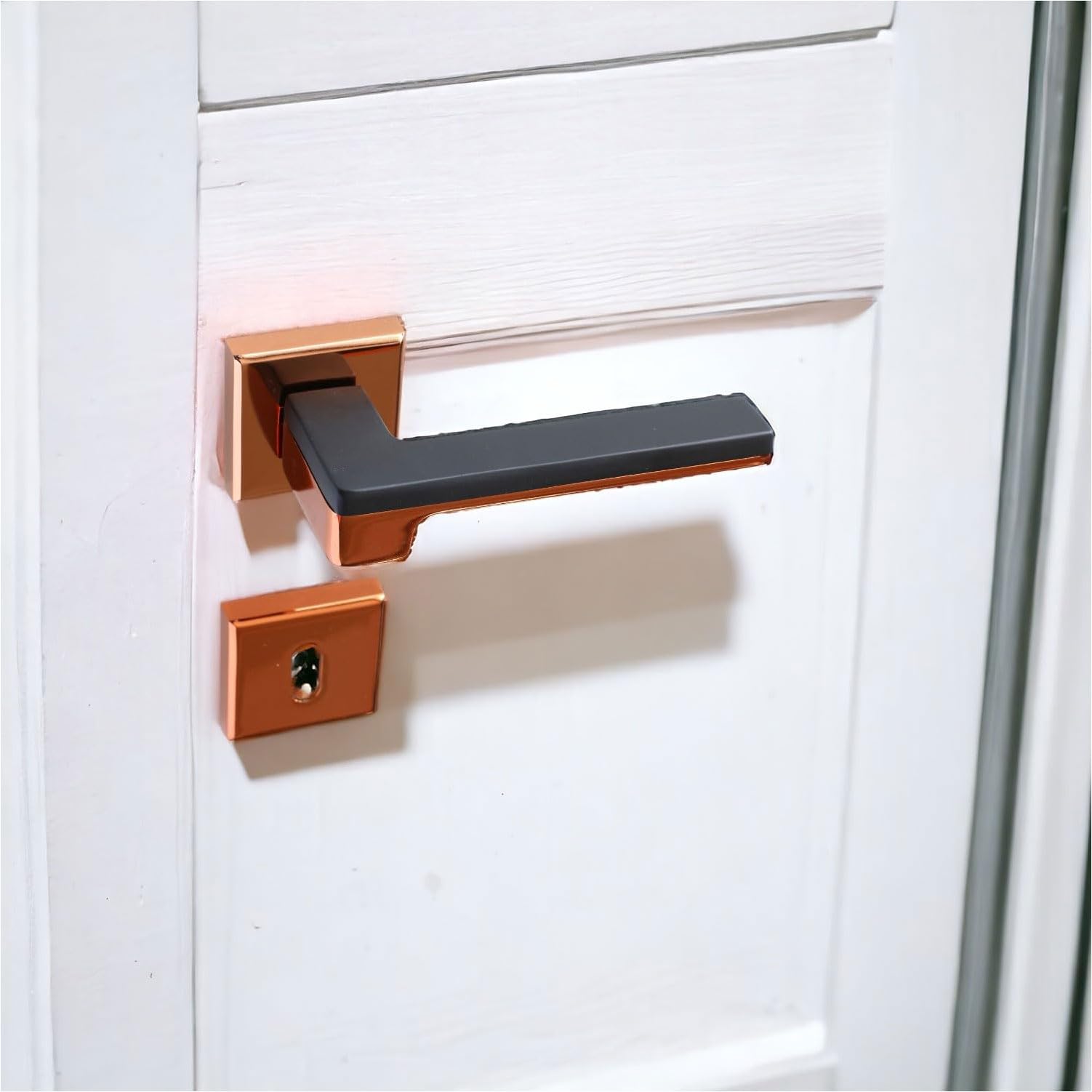 Badem10 Funda Lüx Rose Mat Siyah Oda Kapı Kolu Rozetli Sürgülü Çelik Kapı Sağa Sola Uygun Kapı Kolları Kulpu