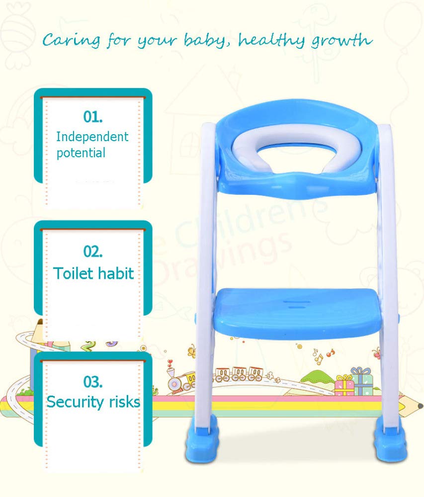 Reductor De WC Plegable, Asiento De Inodoro para Inodoro Entrenador De Inodoro para Niños Pequeños con Escalera De Taburete para Niño Y Niña,Blue