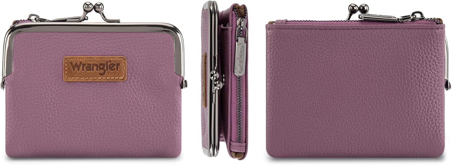 Montana West Wrangler Women's Wallet RFID Blocking Wallets Small Bifold Credit Card Holder with Kiss Clasp Purple - Image 6