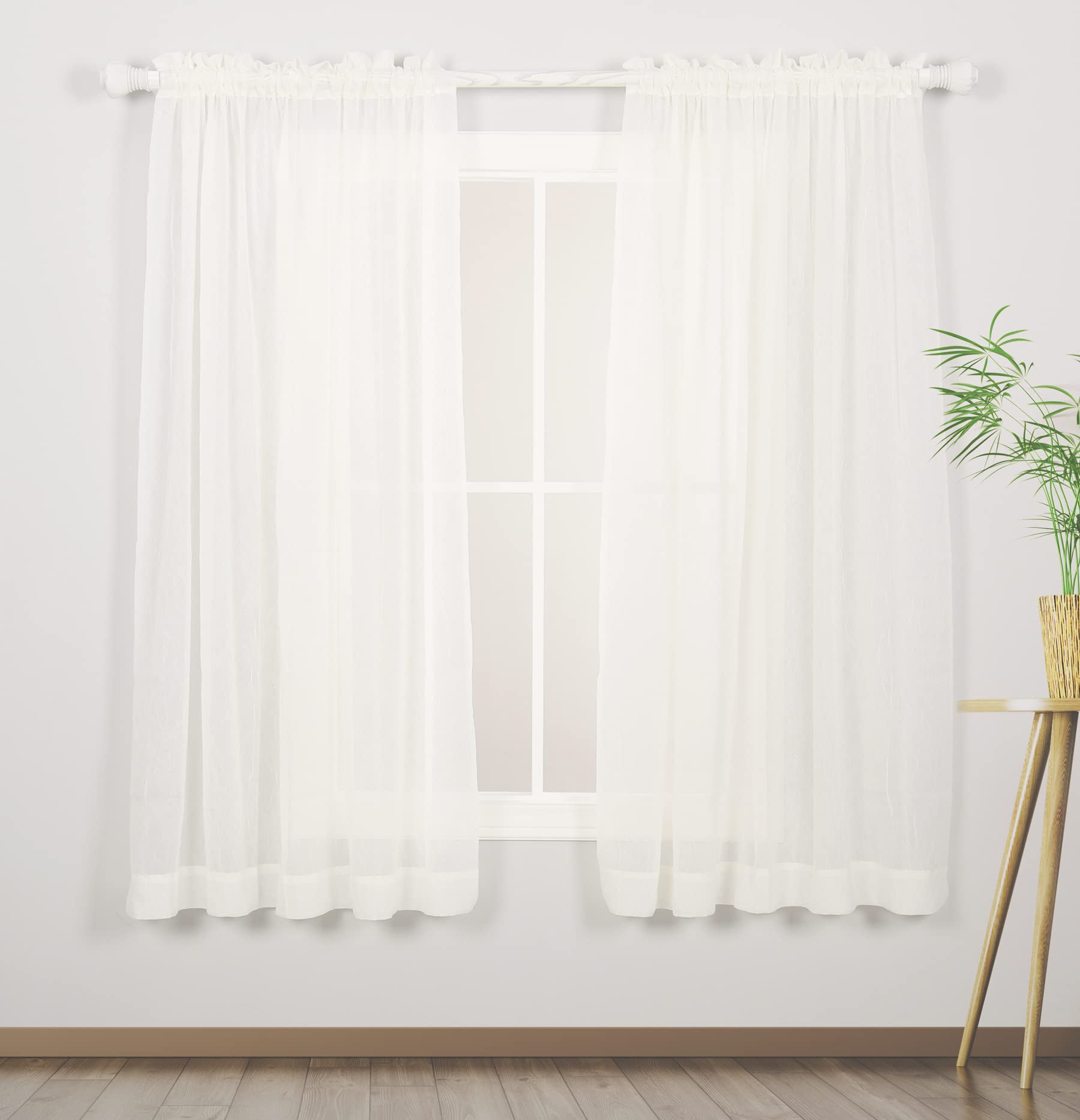 dulcidee Ivory Semi Sheer Curtains 72 Inches Long - 2 Panels Crushed Texture Voile Sheer Curtains, More Privacy and Light Filtering Window Sheers for Bedroom/Living Room/Kitchen