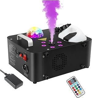 Fog Machine,1000W DJ Smoke Machine Maker with Disco Ball&6 RGB LED Lights Produce 30000 CFM Smoke Vertically or Horizontally by Remote Control for DJ Party Wedding Stage Show Lighting