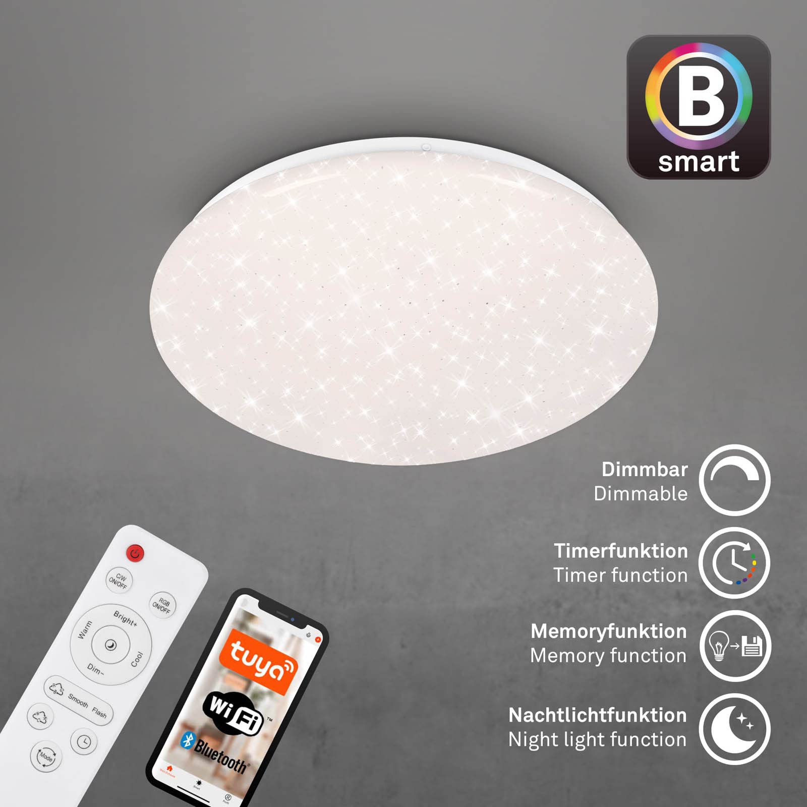 BRILONER - LED Bad Deckenlampe Smart Home, funktioniert mit Alexa, buntes RGB+W Licht, LED Deckenleuchte, LED Lampe, Badlampe, Badezimmerlampe, Küchenlampe, Feuchtraumleuchte, 33x10 cm, Weiß