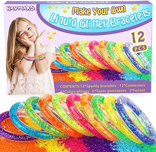 HAPMARS Make Your Own Glitter Water Bracelets Craft Kit, Gem Art Bracelet for Kid, Friendship Bracelet Jewelry Making Kit, Art & Craft Gift for Girls Age 6 7 8 9 10 11 12