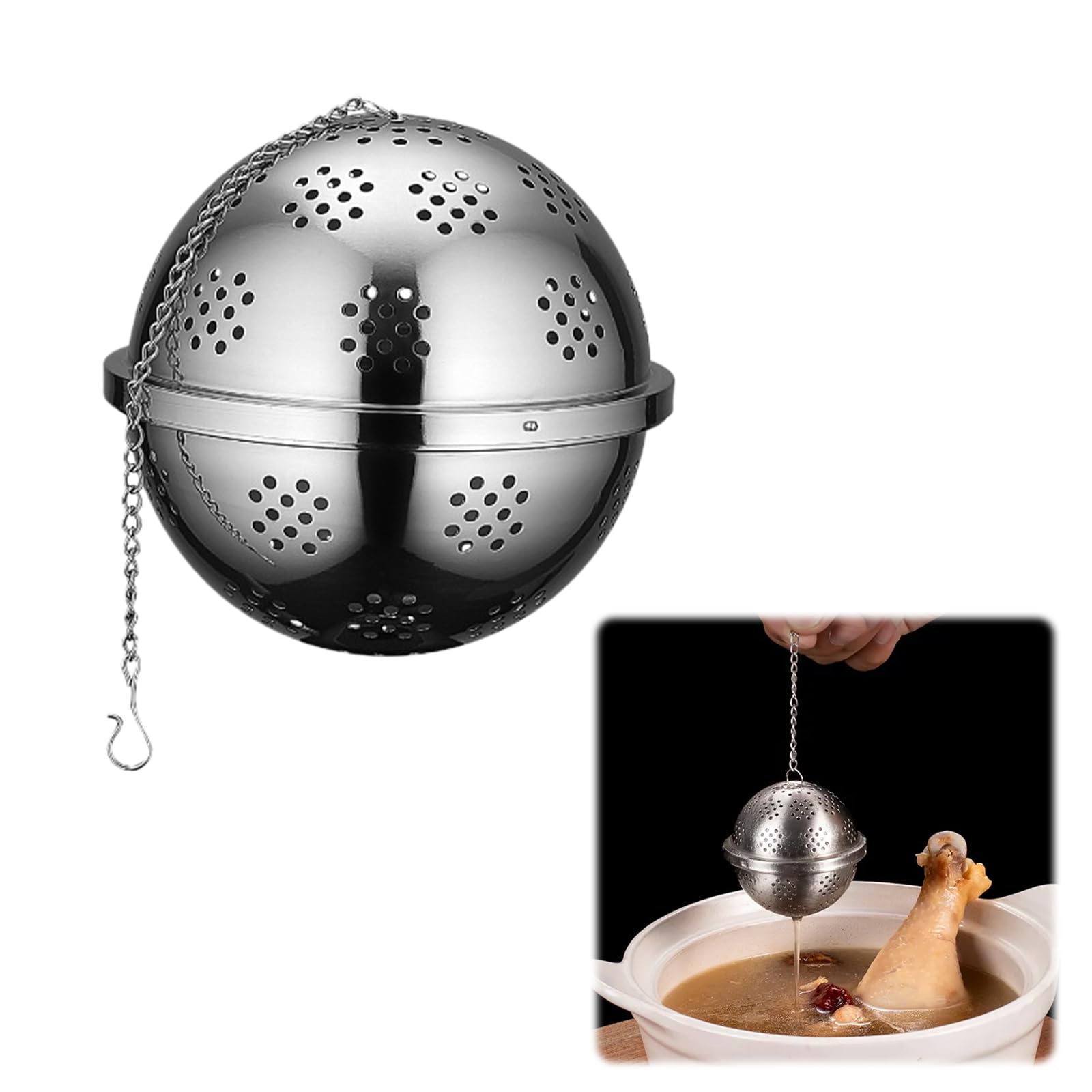 nalaina Spice Ball Tea Strainer Ball Seasoning Ball Tea Ball Filter Stainless Steel Fine Mesh Seasoning Ball With Extended Chain Hook for Soups Stews Cider Wine Tea
