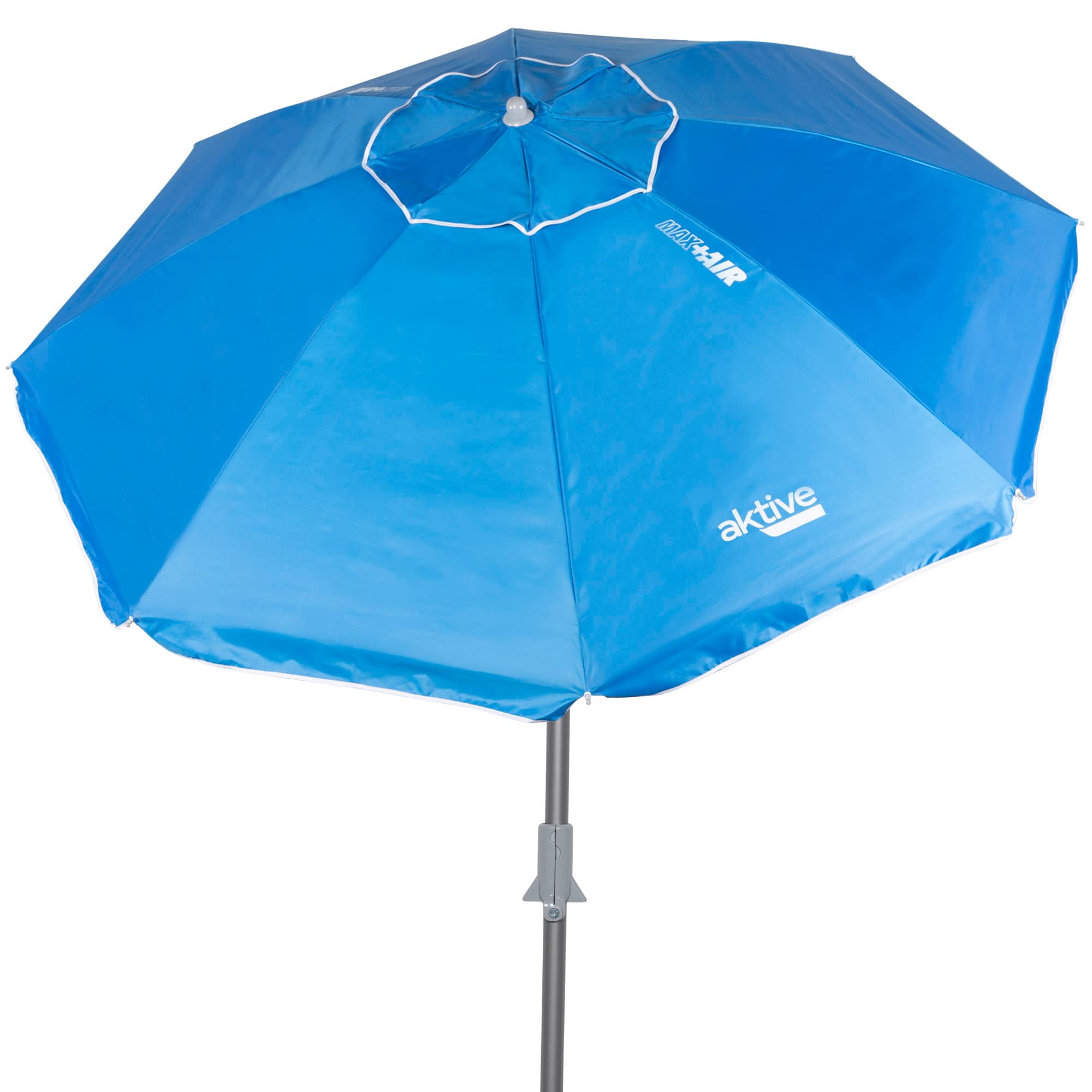 AKTIVE 62274, Sombrilla playa anti viento plegable e inclinable Azul Ø220 cm, con protección UV 50, paravientos playa, sombrilla parasol grande, parasol playa, sombrillas para playa