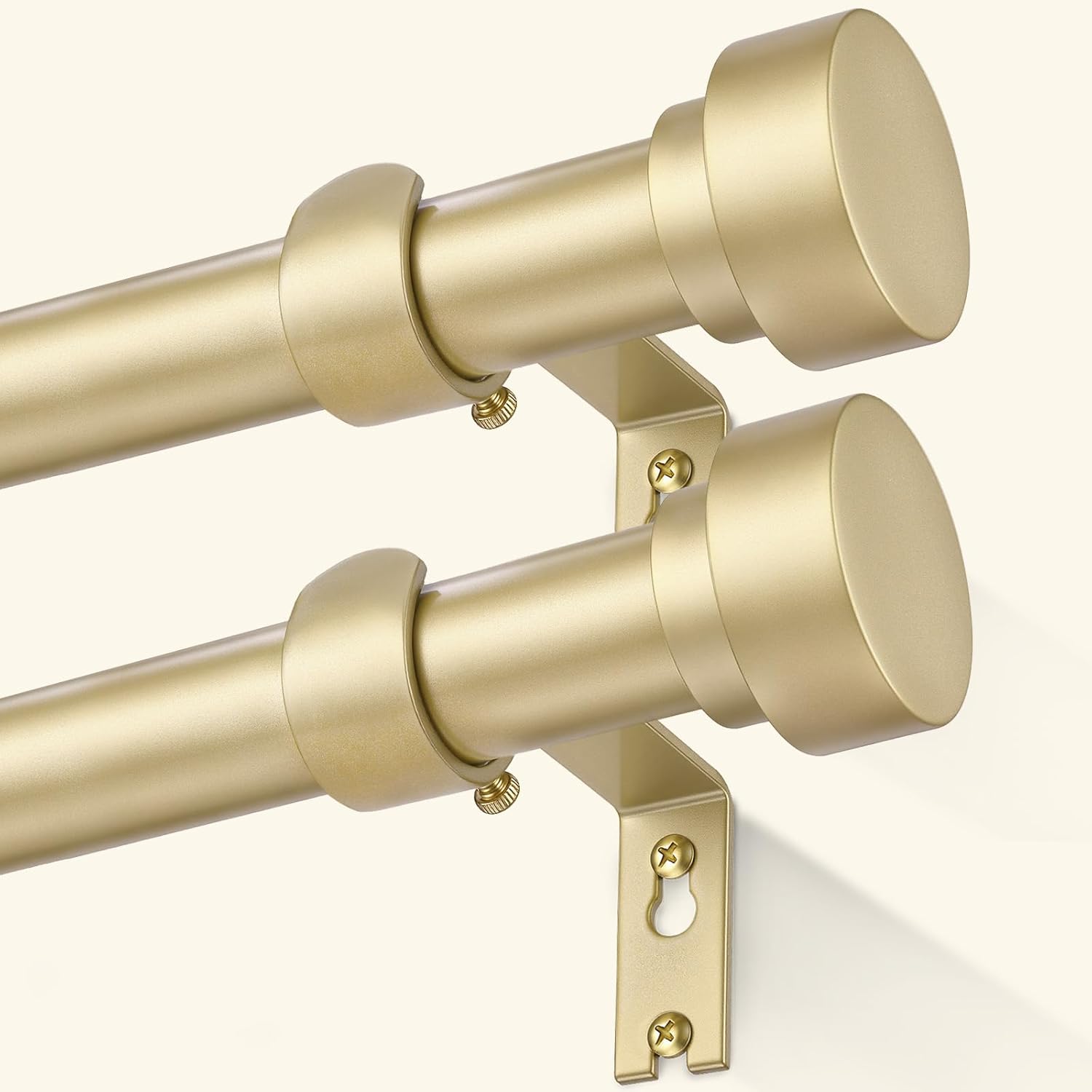 GEEBOBO 2 Pack Gold Curtain Rods for Windows 66 to 120 Inch, 1 Inch Adjustable Heavy Duty Decorative Curtain Rods, W1 (Gold, 32"-120",2 Pack)