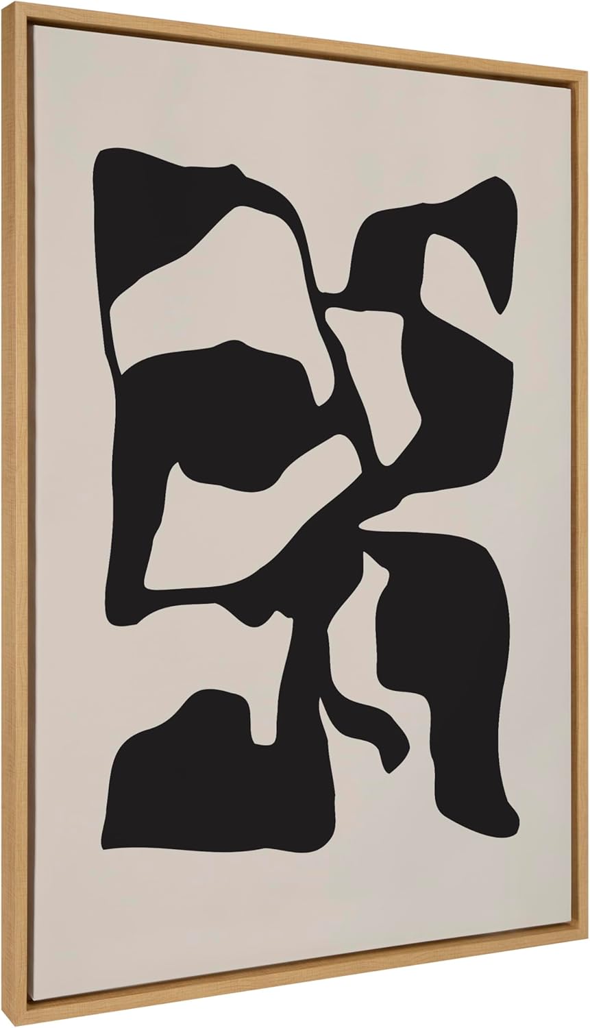 Kate and Laurel Sylvie Distorted Shapes of Black and Tan Framed Canvas Wall Art by The Creative Bunch Studio, 28x38 Black, Contemporary Abstract Bold Art for Wall