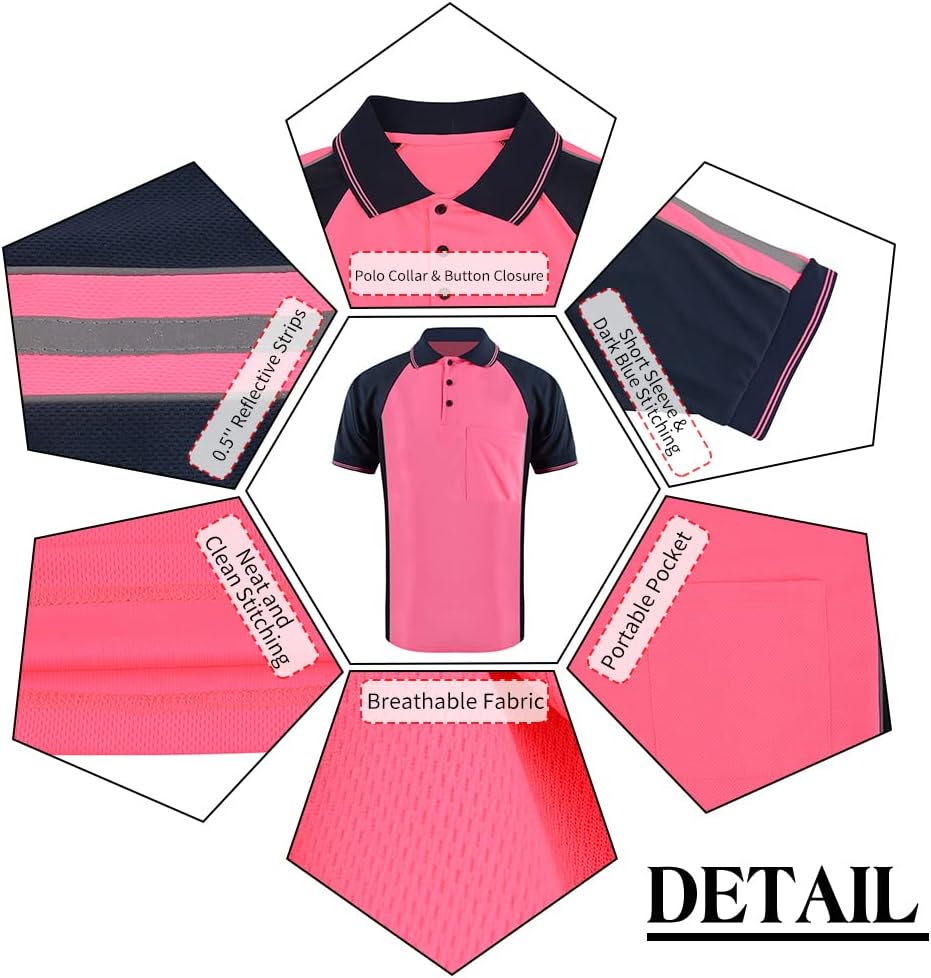 Safety Shirt High Visibility Short Long Sleeve Reflective Polo Shirts, Work T Shirts for Men Construction - Image 4