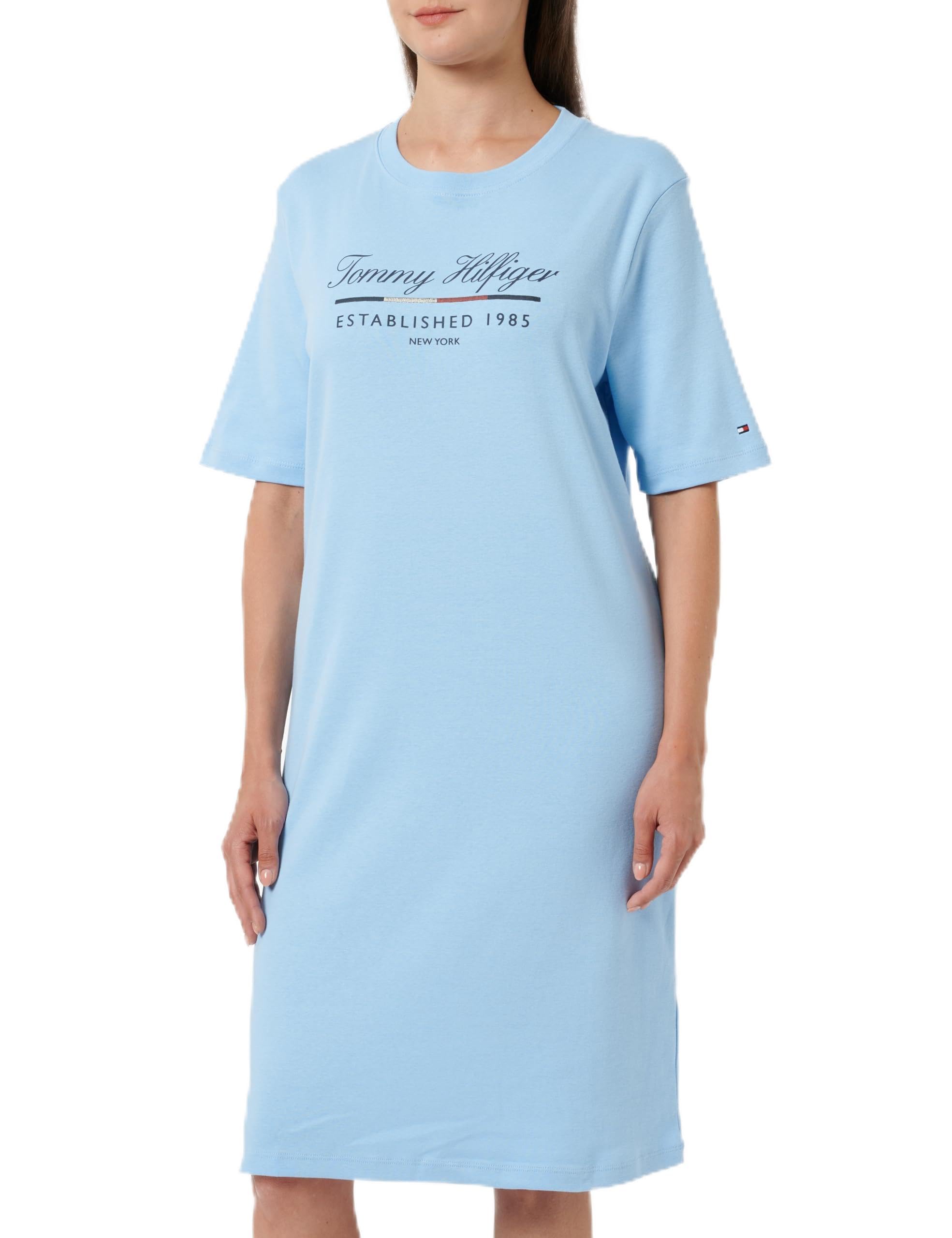Tommy Hilfiger Women’s Short Sleeve Graphic T-Shirt Dress, Blue (Vessel Blue), XXS