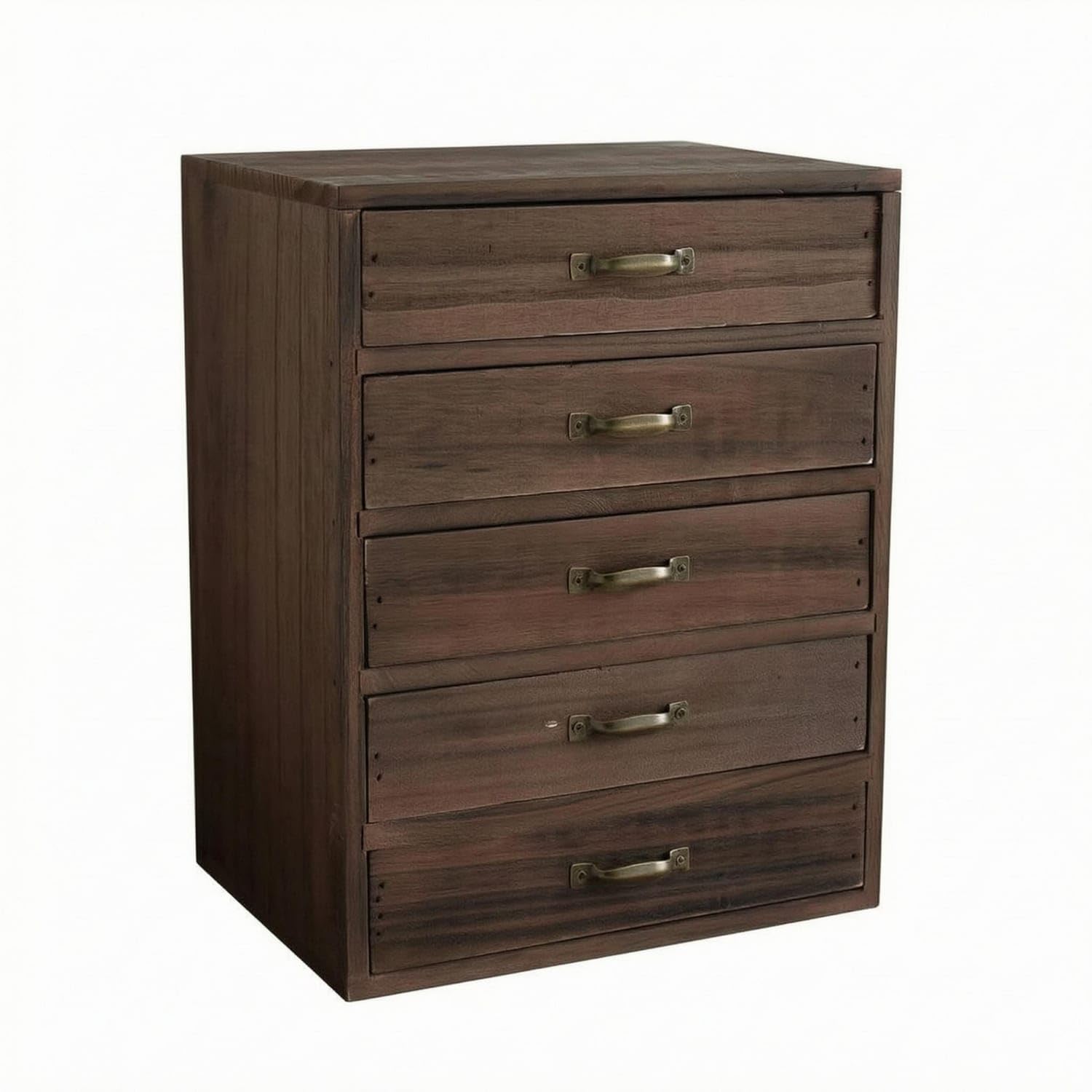 Dark Brown Wooden Desktop Organizer with Drawers Brass Handles Vintage Wooden Drawer Box Compact Tabletop Storage Box Rustic, Paulownia 5-layer-image-34