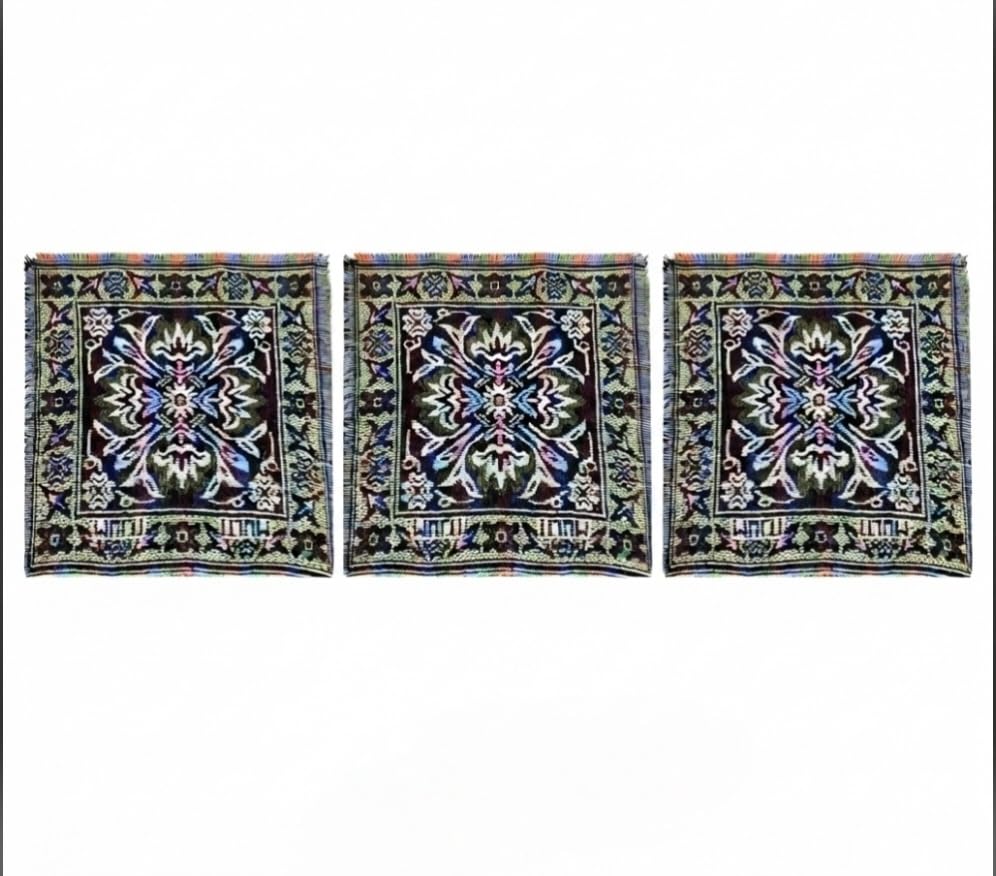 Set of 3 Worship mats Pooja Asan (19× 19) Premium Cotton Designer Table Mats/Pooja Aasan/Multi-Purpose Mats - Set of 3 (Multi)-image-1