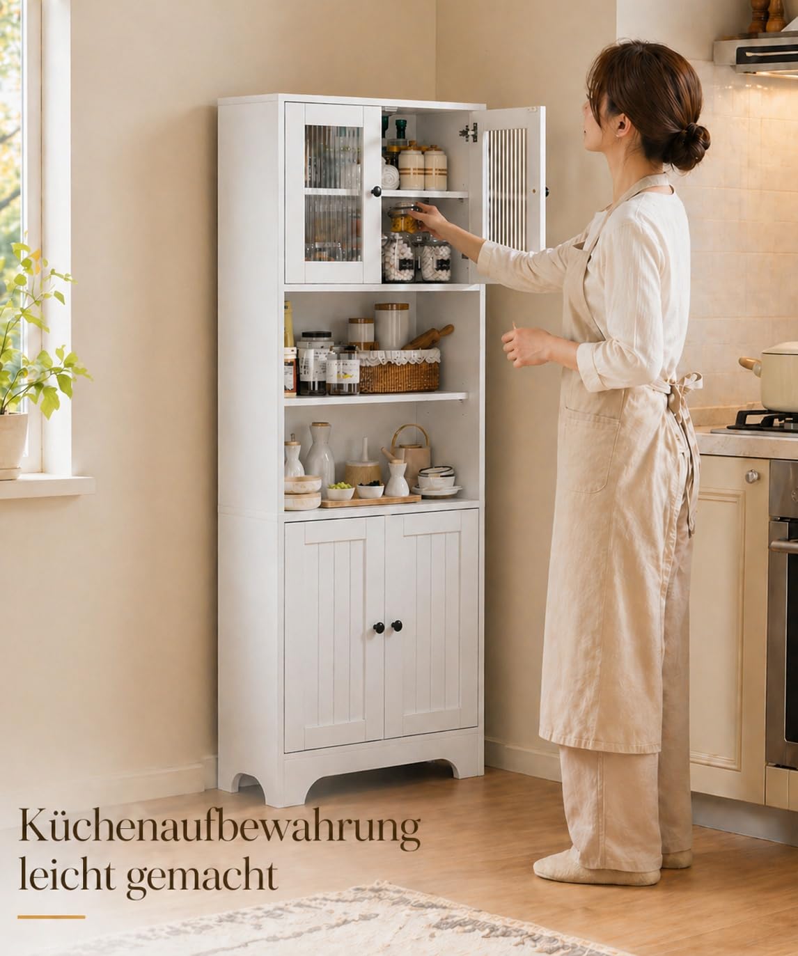 Yorbay Küchenschrank Weiß mit 6 Fächern: 162 cm Hochschrank mit 4 Türen