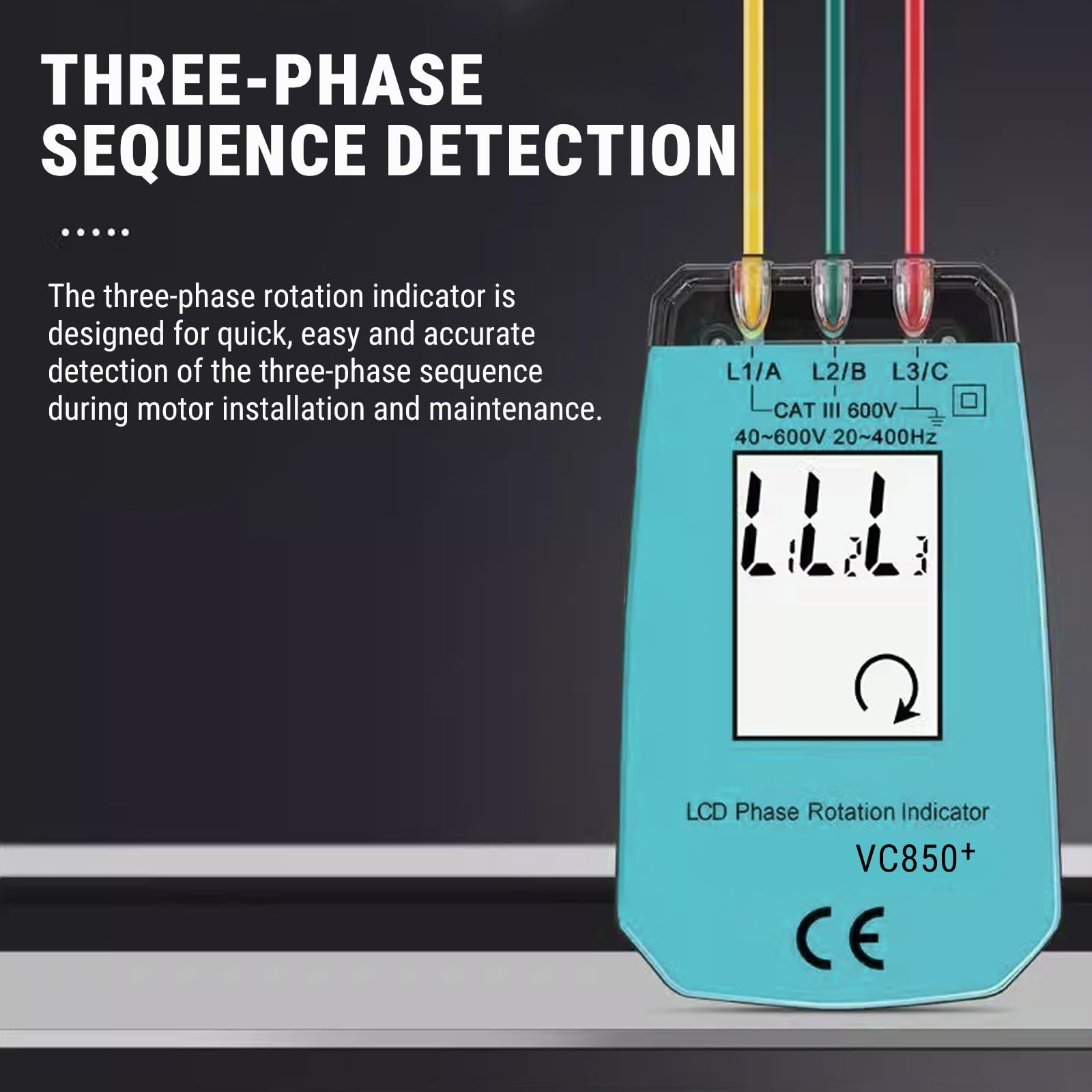 Tester Rotazione Fasi Di Fase, AC 40‑600V Sequenzimetro Trifase Indicatore Rotazione Fase, 3-Phase Tester Di Rotazione Di Fase Misuratore Della Sequenza Fasi Indicatore Di Sequenza Tester Di Tensione