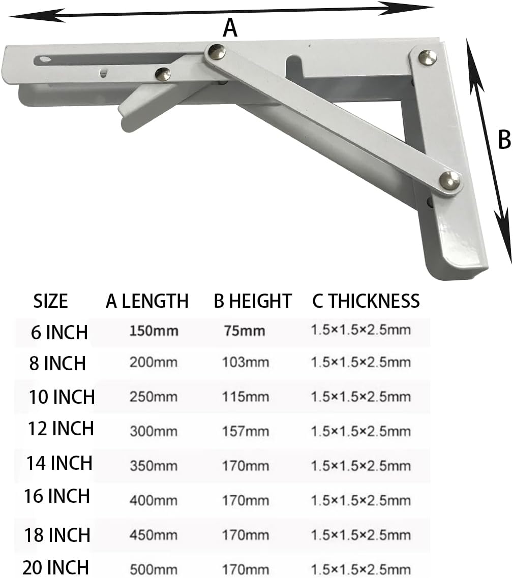 Folding Shelf Brackets Max. Load 220 lb, Heavy Duty DIY Wall Mounted Shelf Bracket Space Saving for Table Work Bench (16 INCH-2PCS)