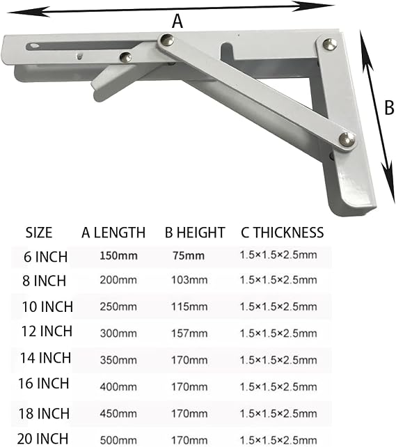 Folding Shelf Brackets Max. Load 220 lb, Heavy Duty DIY Wall Mounted Shelf Bracket Space Saving for Table Work Bench (16 INCH-2PCS)