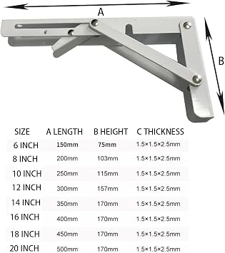 Folding Shelf Brackets Max. Load 220 lb, Heavy Duty DIY Wall Mounted Shelf Bracket Space Saving for Table Work Bench (16 INCH-2PCS)