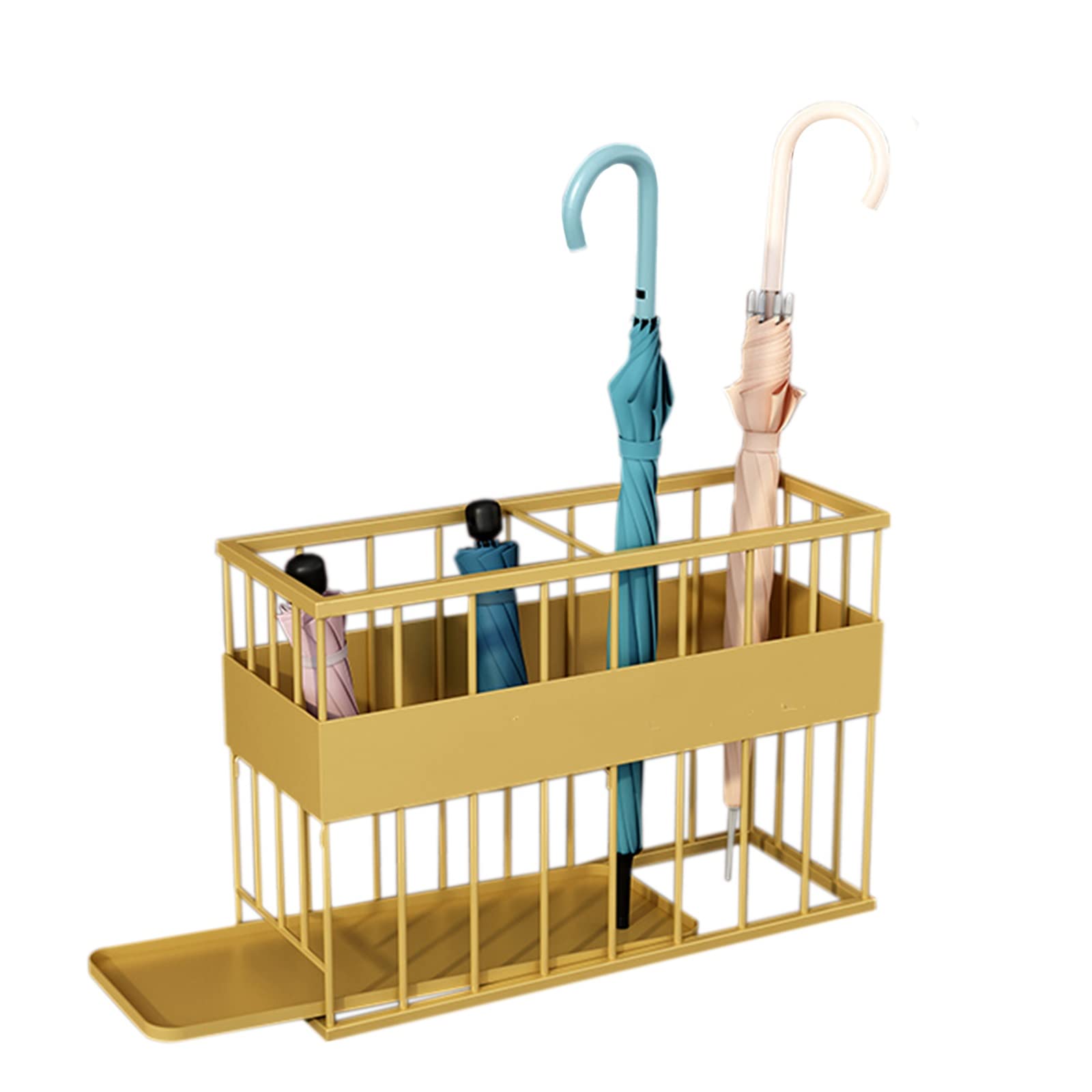 WXPGFEQ Umbrella Stand for Entryway - Stylish Metal Storage Rack with Removable Drip Tray, 2-Slot Holder for Umbrellas, Canes & Walking Sticks, Perfect for Hallways
