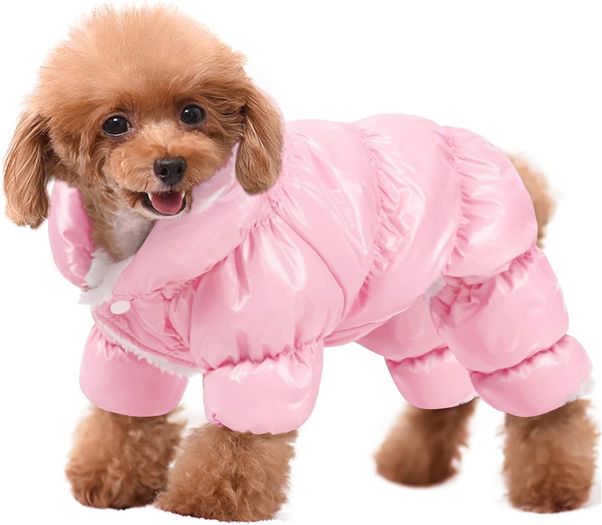 AOFITEE Abrigo para Perros, Chaqueta Impermeable para Perros, Abrigo de Invierno para Perros de Cuerpo Completo, Traje de Nieve, Chaqueta Acolchada a Prueba de Viento para Cachorros, Traje de Nieve con Patas, Chaleco de Invierno de Lana para Mascotas, Abrigos para Clima Frío para Perros Pequeños, Rosa S