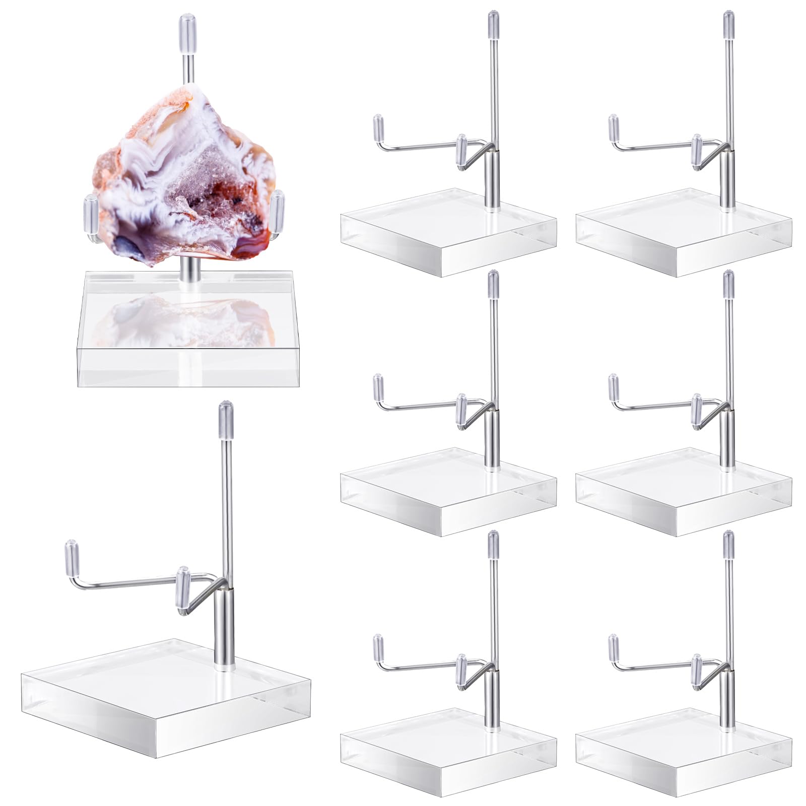 Photo 1 of Kigley Acrylic Display Stand with Metal Arm (Silver, 3.15x3.15x4.92")