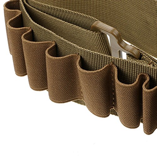 Viriber Tactical Heavy Duty Shotgun Straps 15 Round Ammunition Bandolier Belt 20GA and 12 GA Nylon (Khaki)