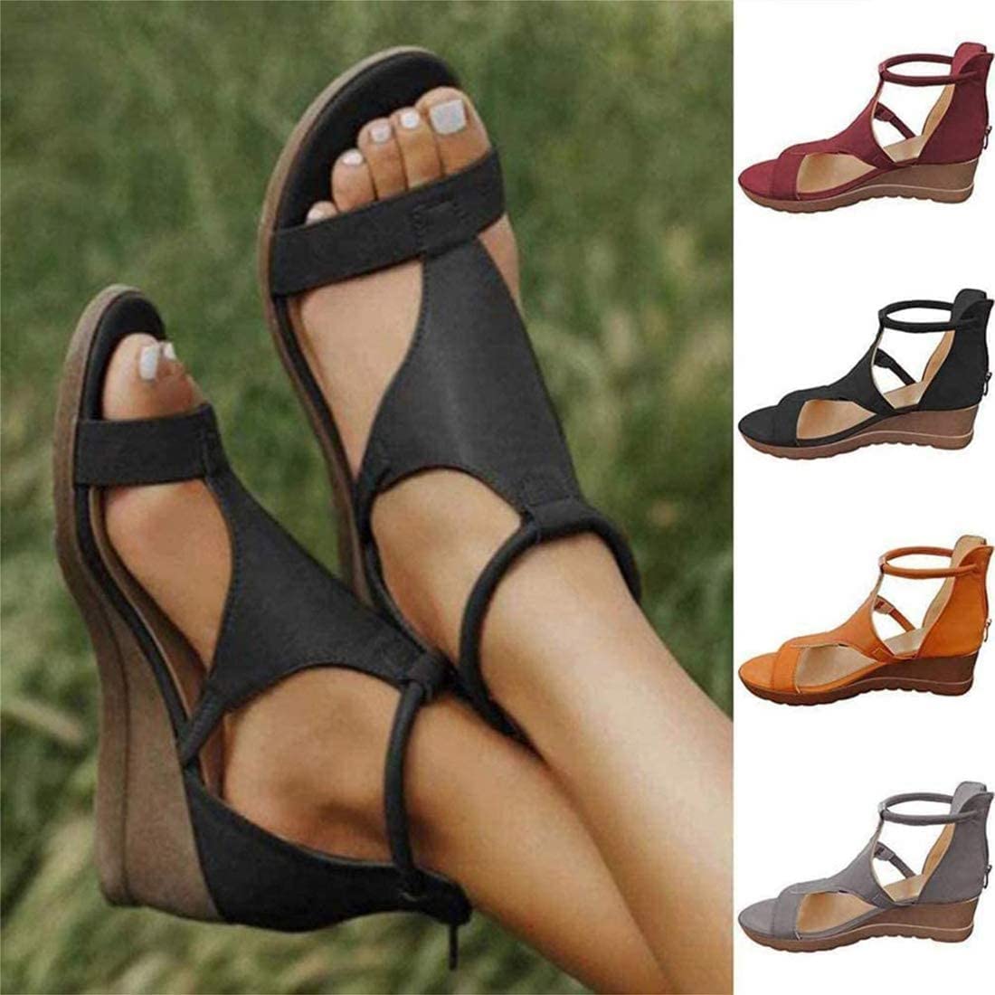 YHQZNLXQ Sandalias de Plataforma ortopédicas de Verano para Mujer con Cremallera Sandalias de cuña para Mujer Peep Toe Cómodos Zapatos de Viaje para la Playa