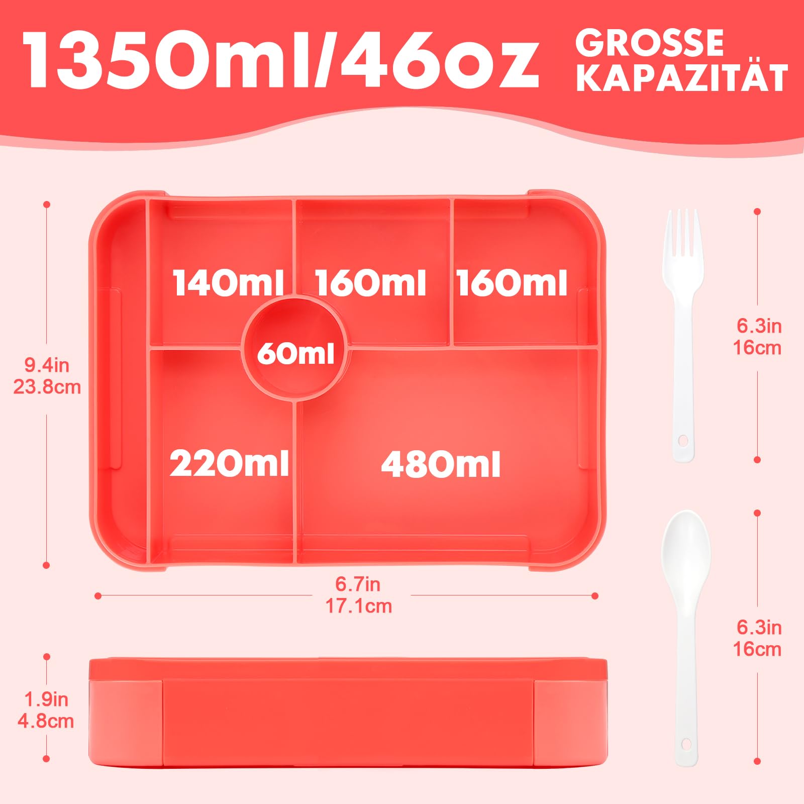 Kinder Brotdose Mit Trennschale – Motiv Polizei, Rot, 13,9x19x7 Cm, 1 Liter, BPA-frei, Personalisierbar