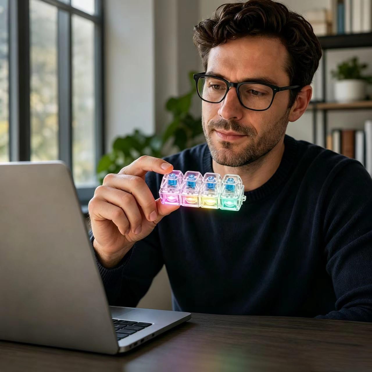 2 Pack Keyboard Fidget Keychain with LED Lights, 4-in-1 Stress Relief Clicker Toy, Keyboard Button Finger Clicker for Anxiety Relief, Button Stress Relief Fidget Gifts to Relief Stress