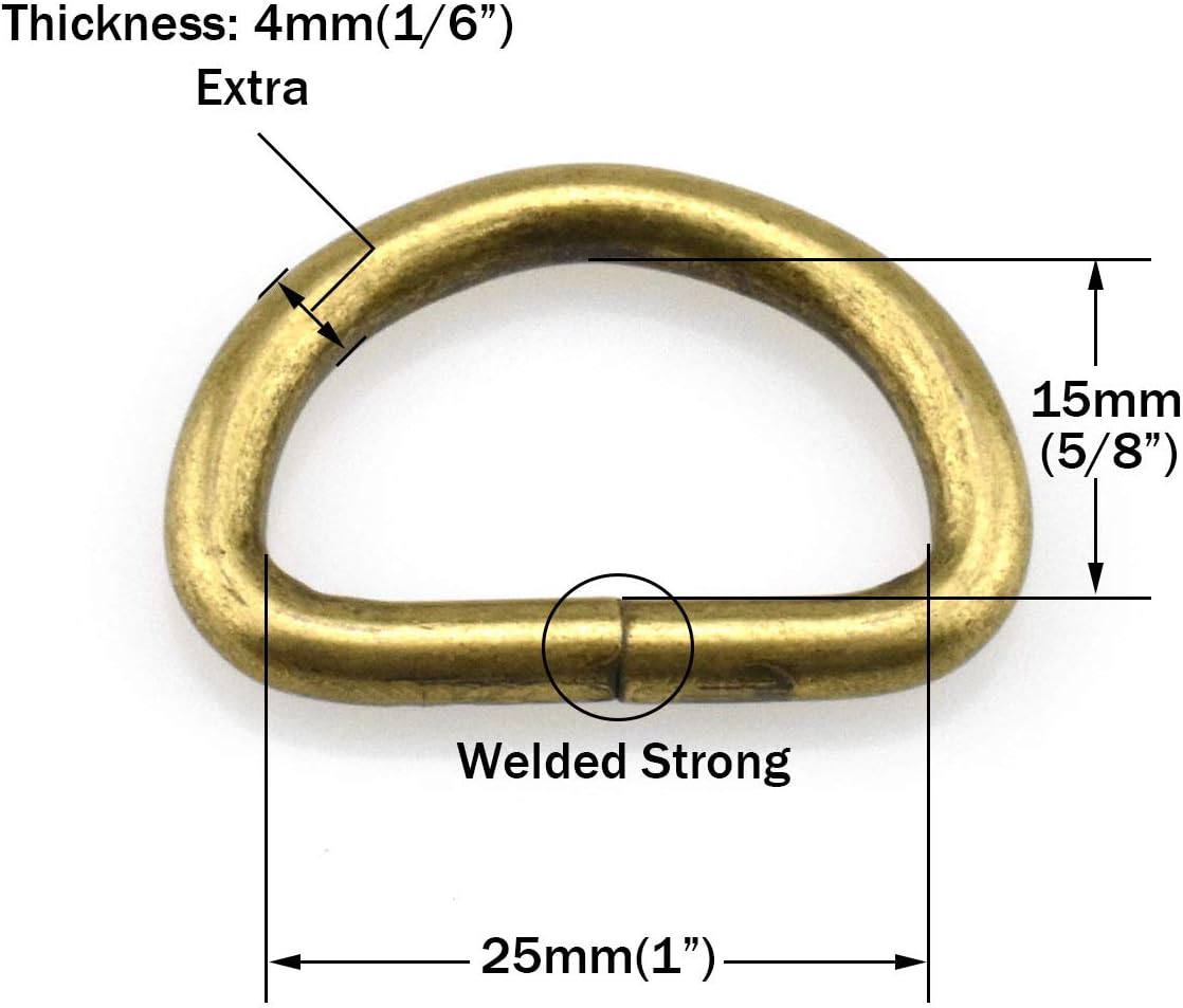 Extra Thick 4mm Welded Strong D Shape Rings D Ring Metal Heavy Duty Bronze 1 Inside Width 12 Pack for Dog Collars Harnesses Fabric Paracord DIY Strap Webbing Craft Smooth Rust Proof - Image 3
