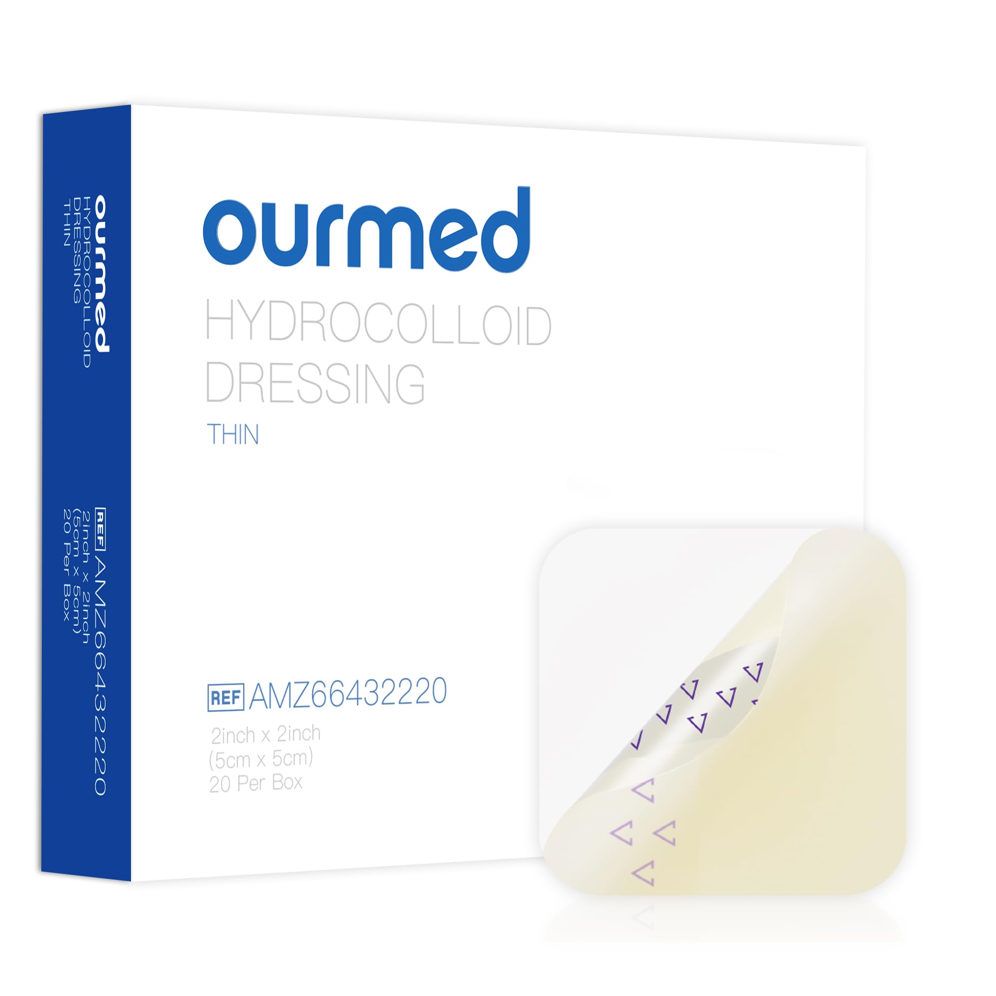 Hydrocolloid Bandages 2" x 2", Waterproof Dressing with Self-Adhesive for Light Exudate Wound, Blister, Acne, Bordered Hydrocolloid Patches for Bed Sores, Abrasions, 20 PackCarbonfree Certified