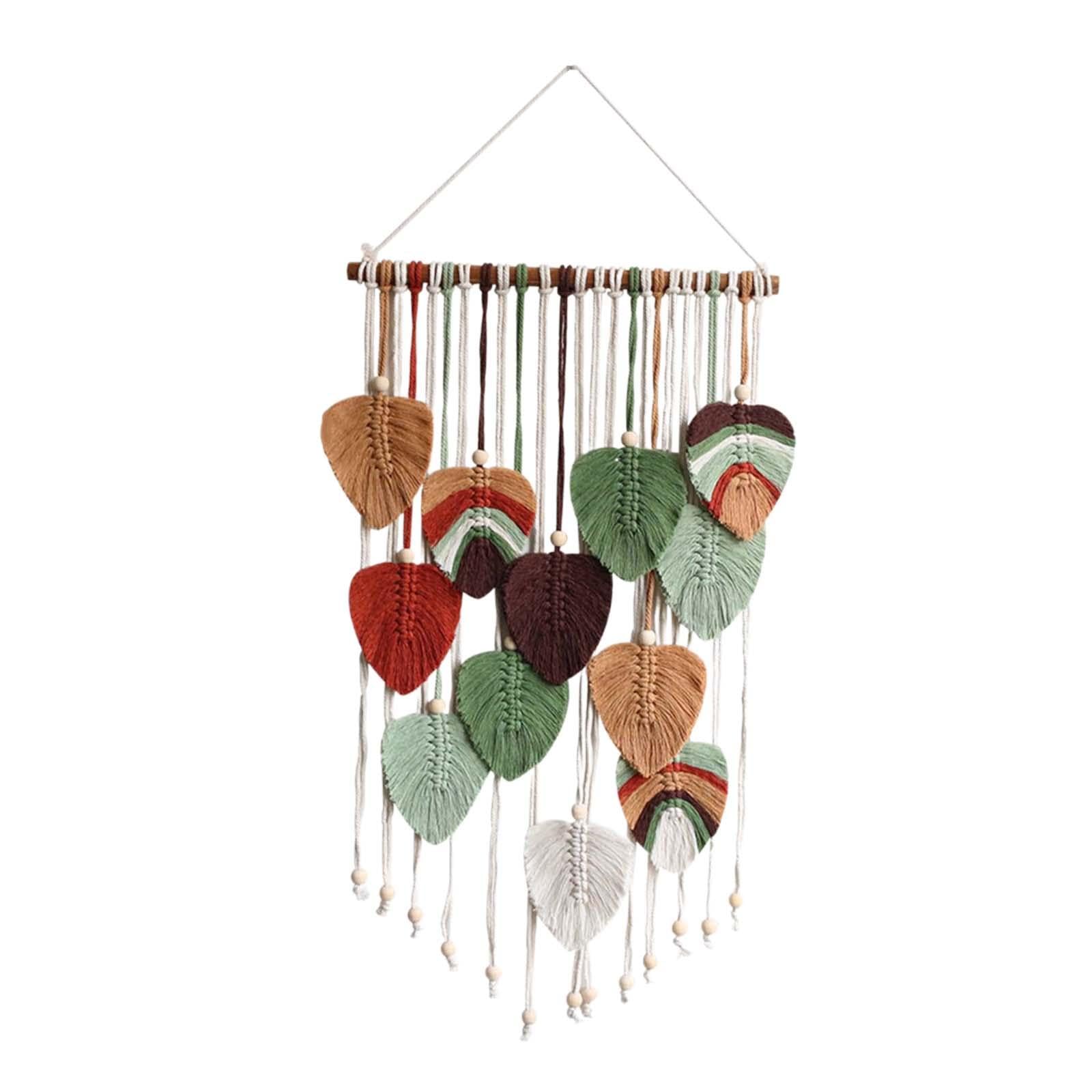 Décoration en macramé avec feuilles et perles pour tapisserie murale chic