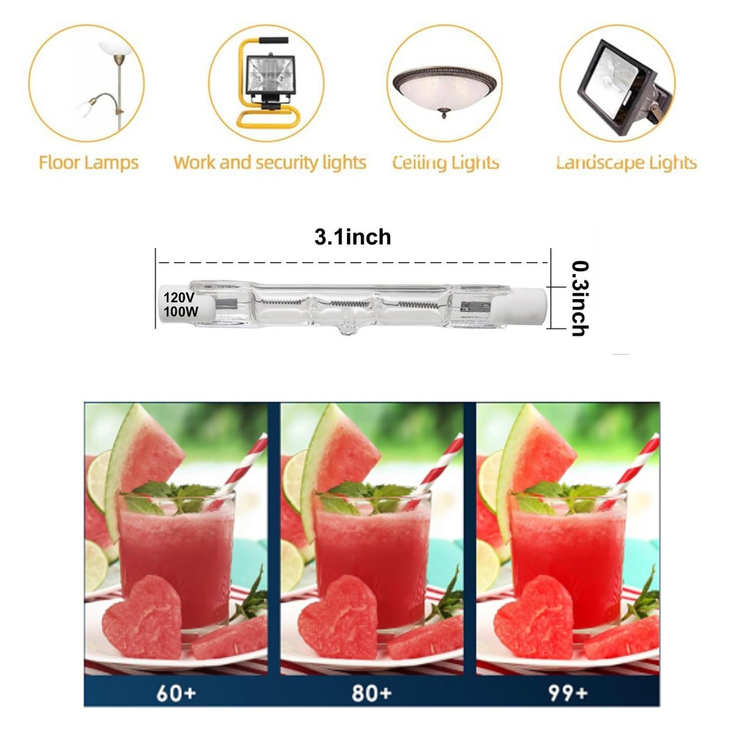 Lampadine alogene R7s 78mm 110w 2700k lampadine alogene lineari T3 bianche calde a doppia estremità,lampade a faro dimmergibile tipo J per illuminazione paesaggistica (10Pcs/110V-150W)